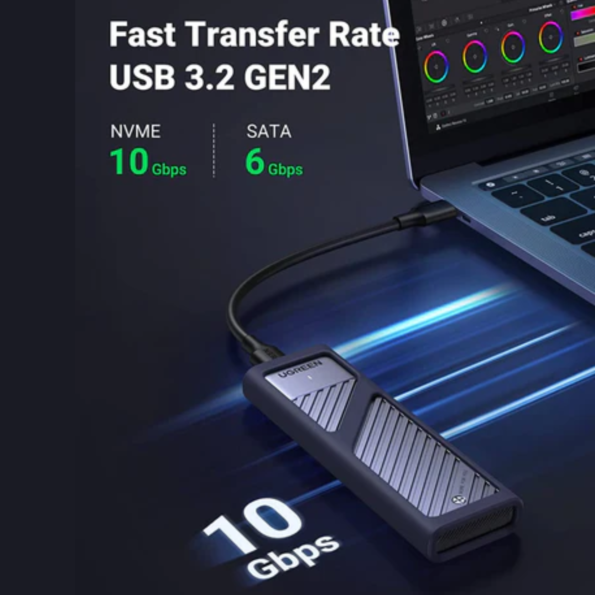 Case Ugreen para Disco Sólido SSD M.2 NVMe, PCIe 3.0, USB-C 3.2 Gen 2 (90408)