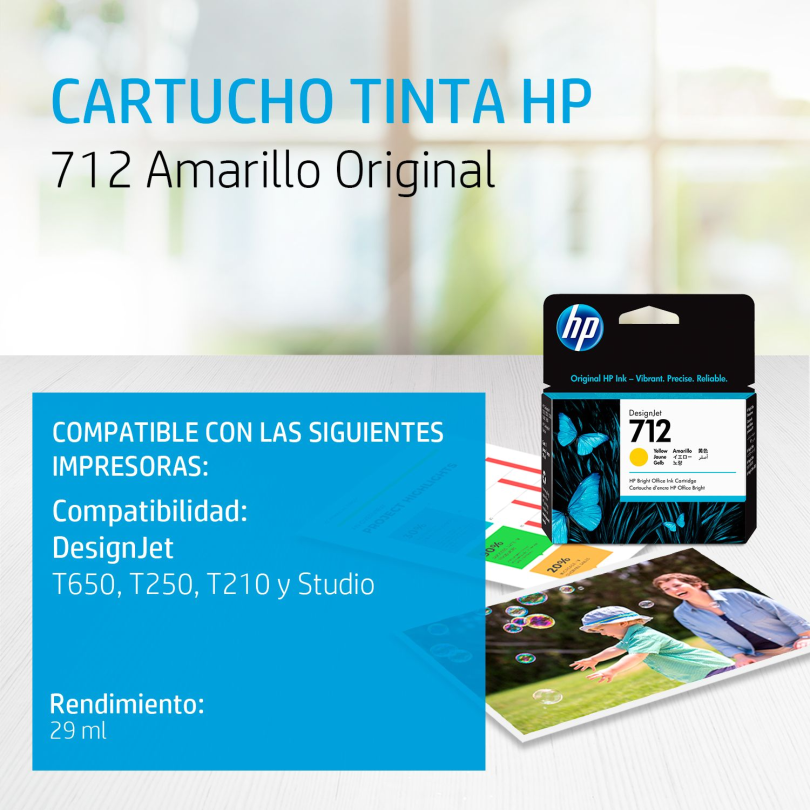 Cartucho de tinta HP 712 Amarillo Original (3ED69A)