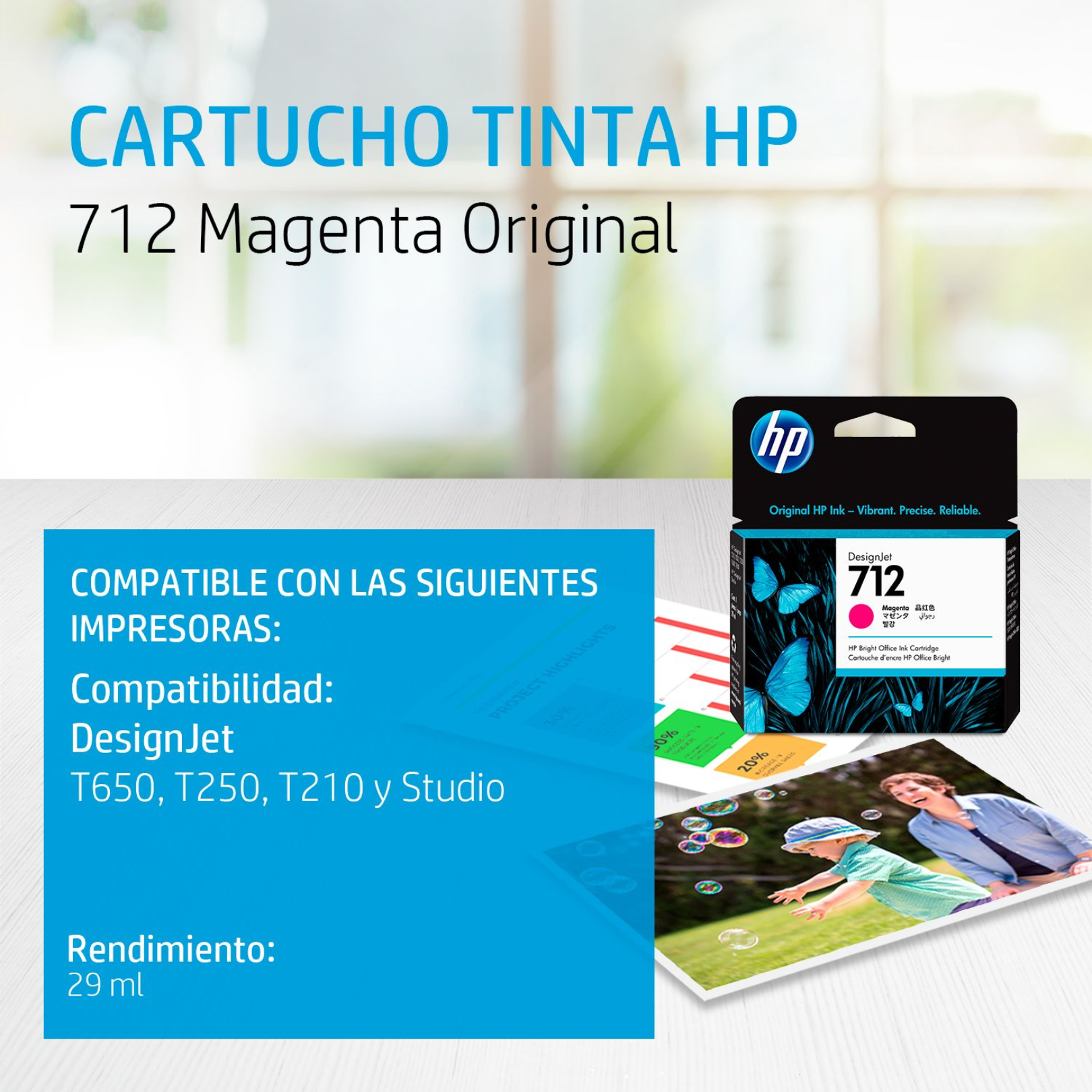 Cartucho de tinta HP 712 Magenta Original (3ED68A)