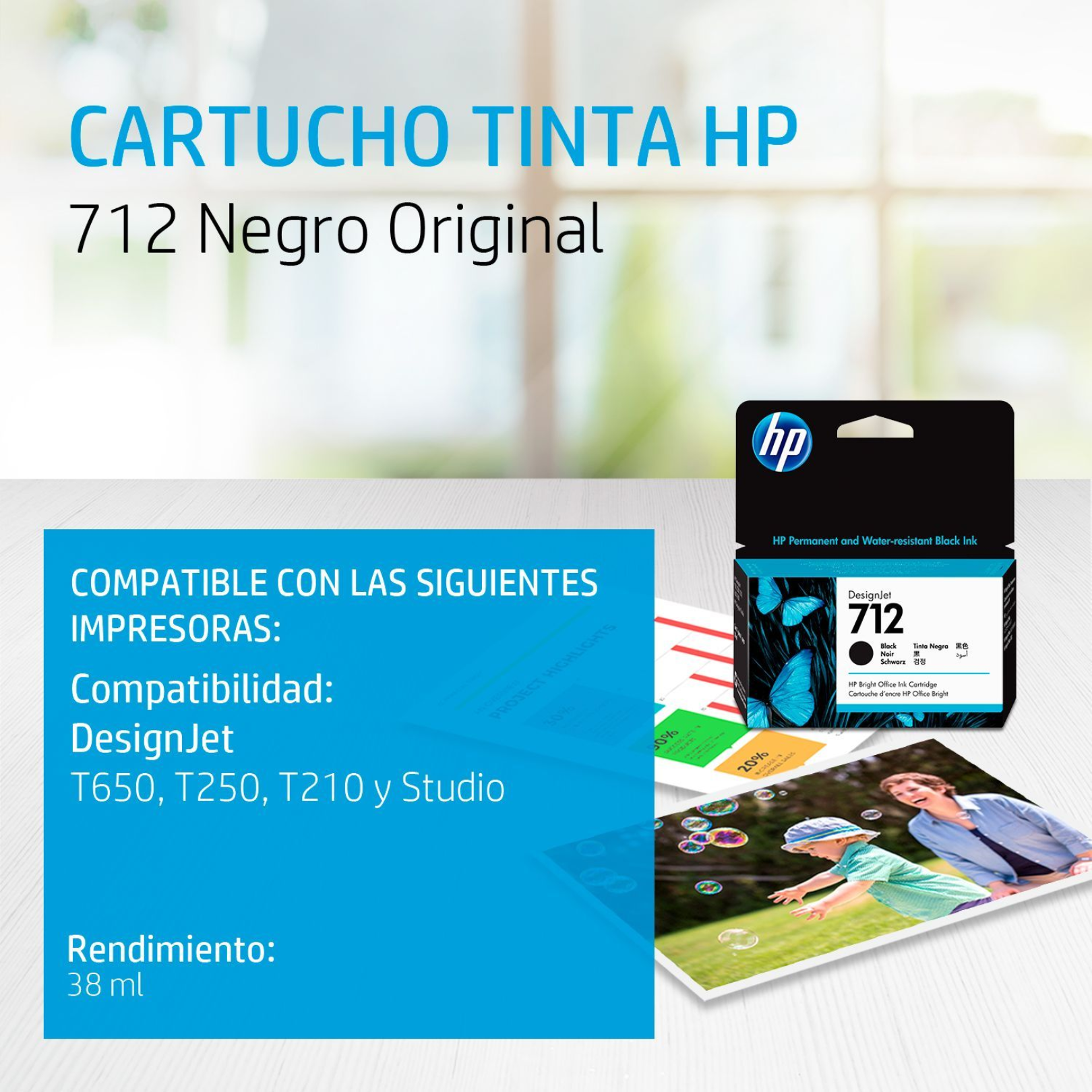 Cartucho de tinta HP 712 Negro Original 38 ml (3ED70A)