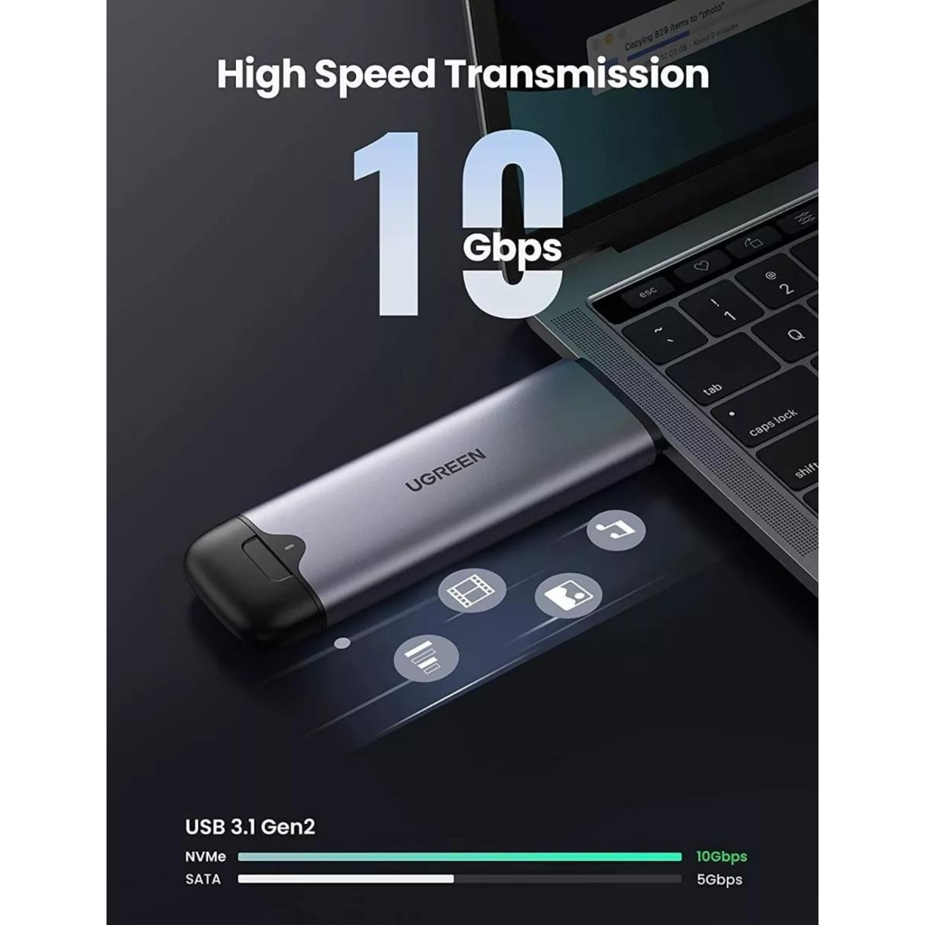 Case Ugreen para Disco Sólido SSD M.2 NVMe USB-C/USB-A (70532)