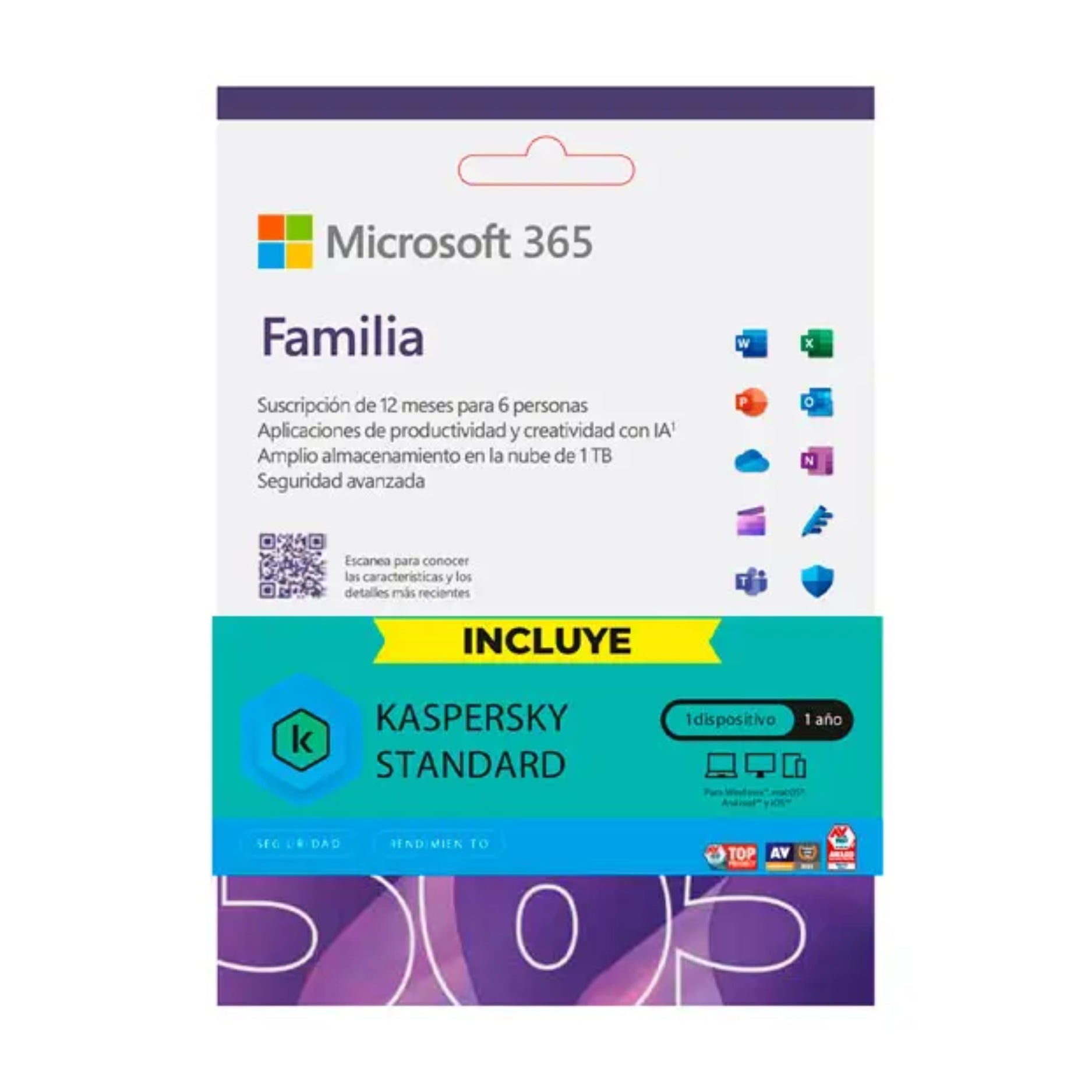 Kit Microsoft 365 Familia (12 meses / 1 a 6 usuarios) + Antivirus Kaspersky Standard (12 meses / 1 usuario)