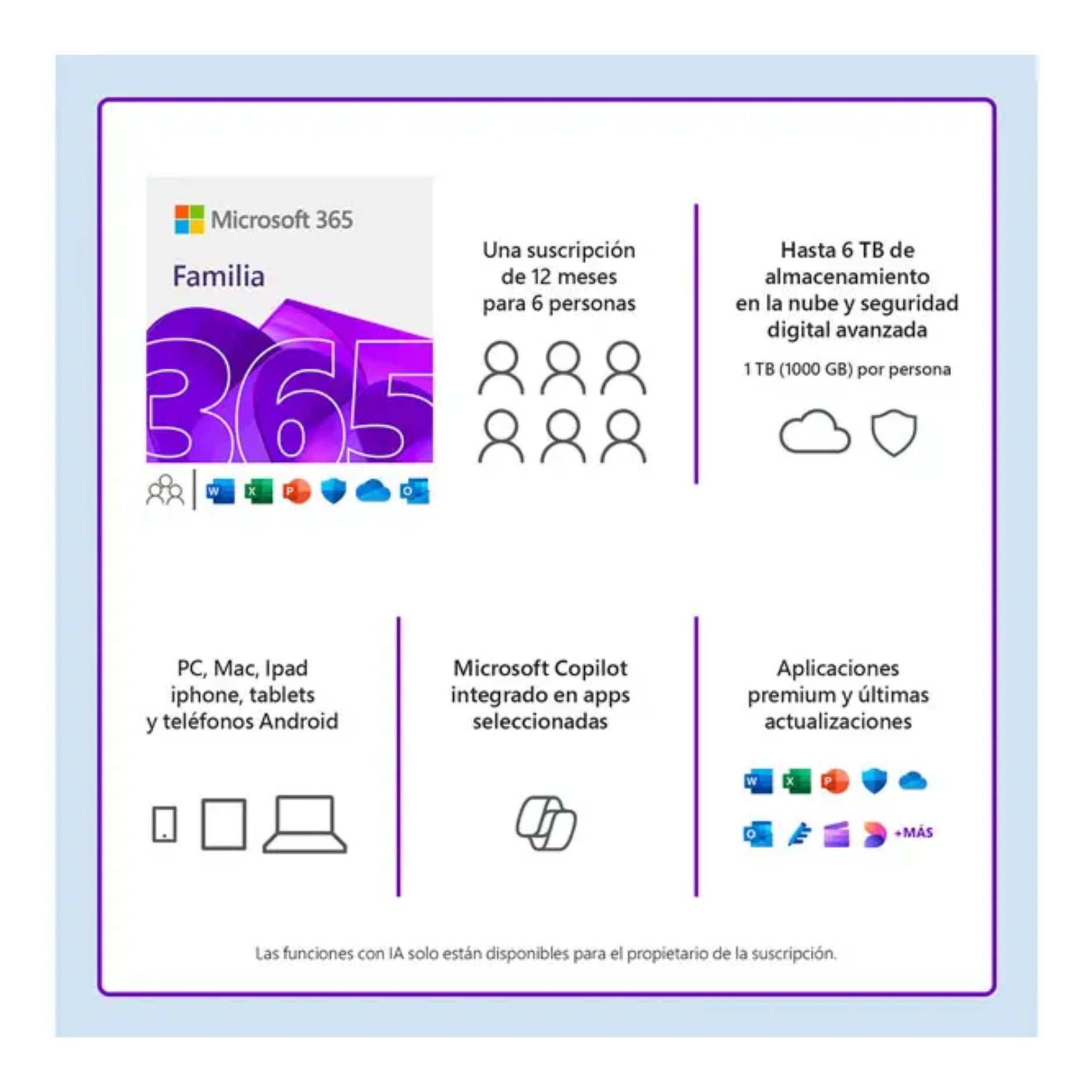 Kit Microsoft 365 Familia (12 meses / 1 a 6 usuarios) + Antivirus Kaspersky Standard (12 meses / 1 usuario)
