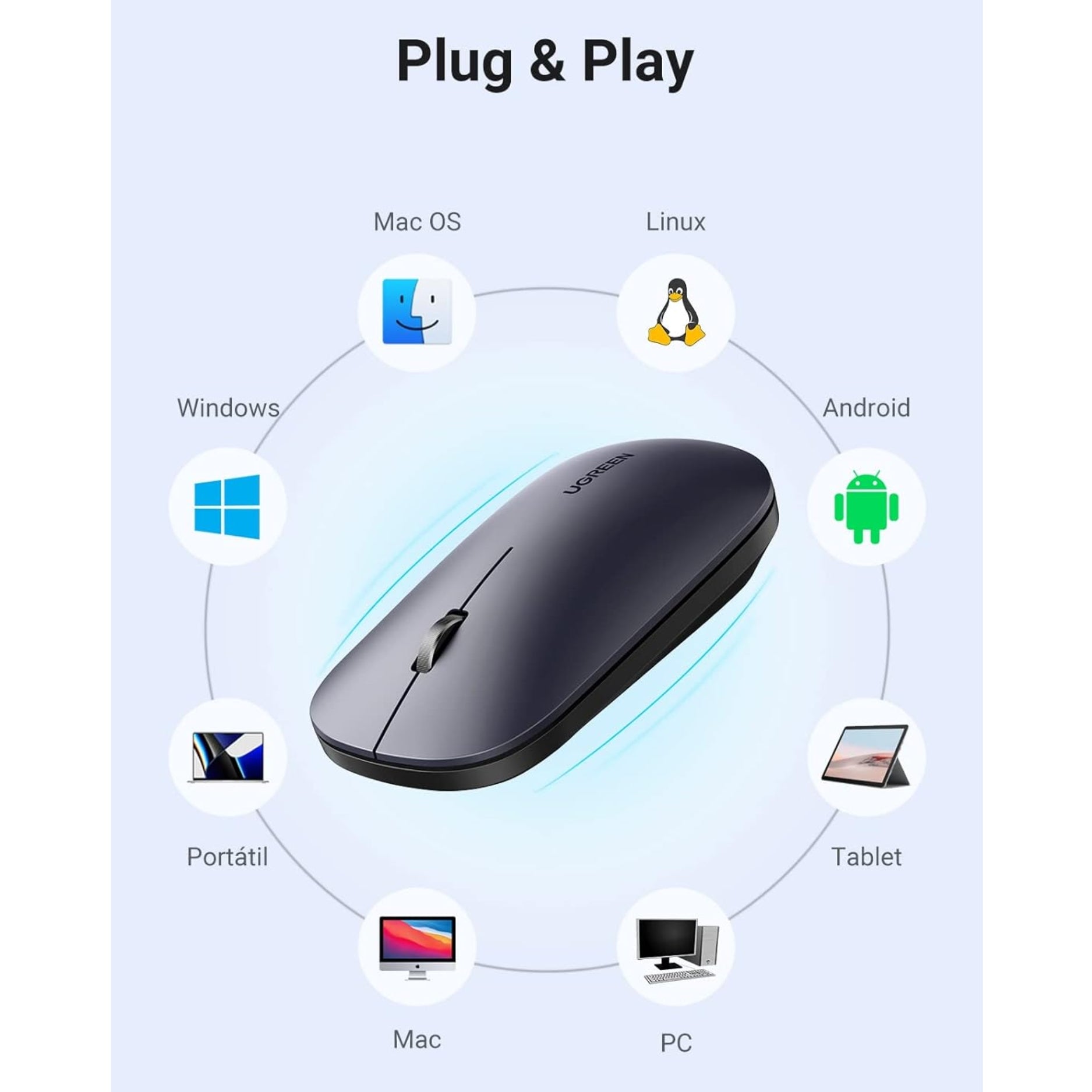Receptor USB Plug and Play del mouse UGREEN MU001 90372 Negro