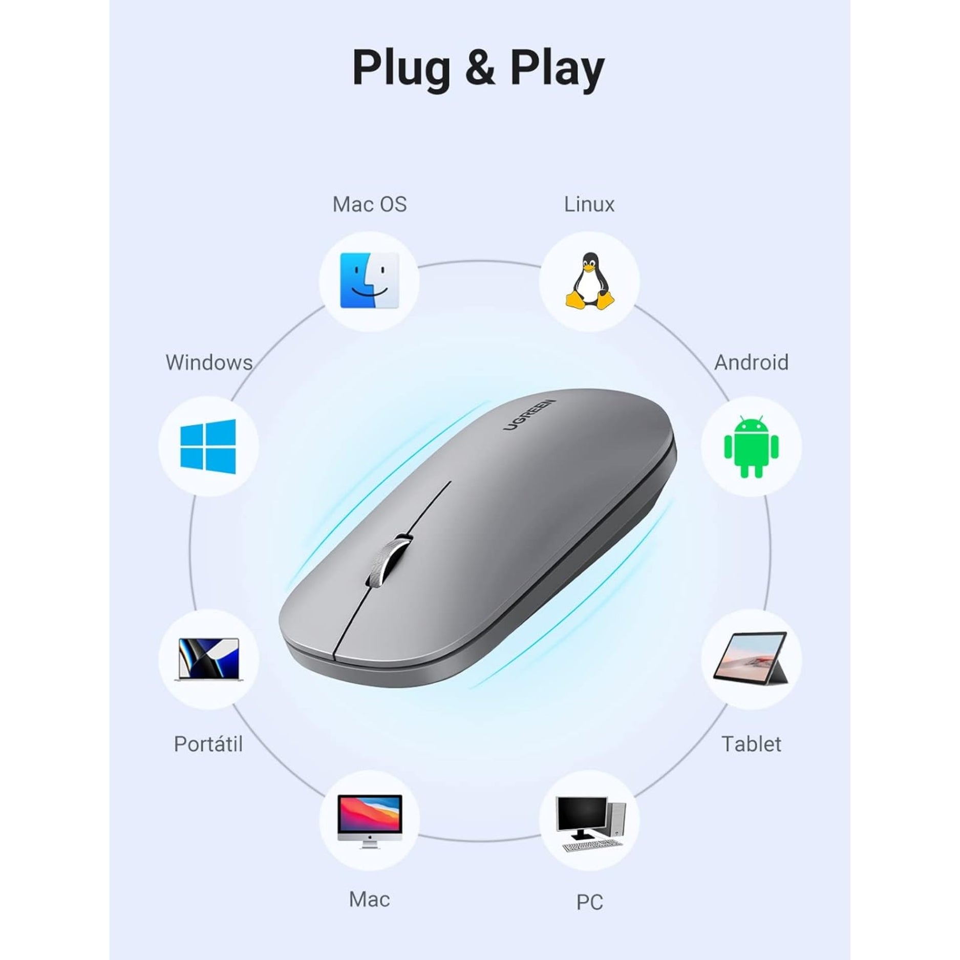 Receptor USB Plug and Play del mouse UGREEN MU001 90373 Gris