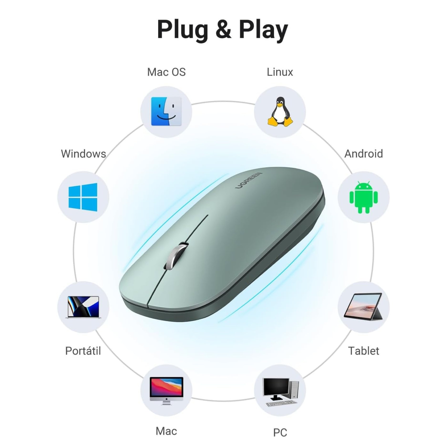 Receptor USB Plug and Play del mouse UGREEN MU001 90374 Verde