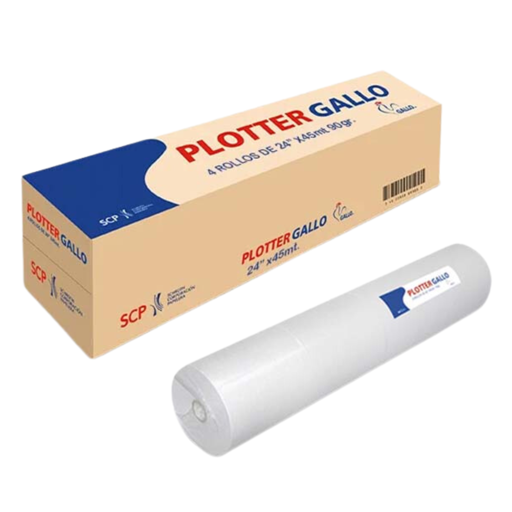 Rollo de papel para plotter A1, Gallo 90 Gr, 45 mts, 24" (61 cm)
