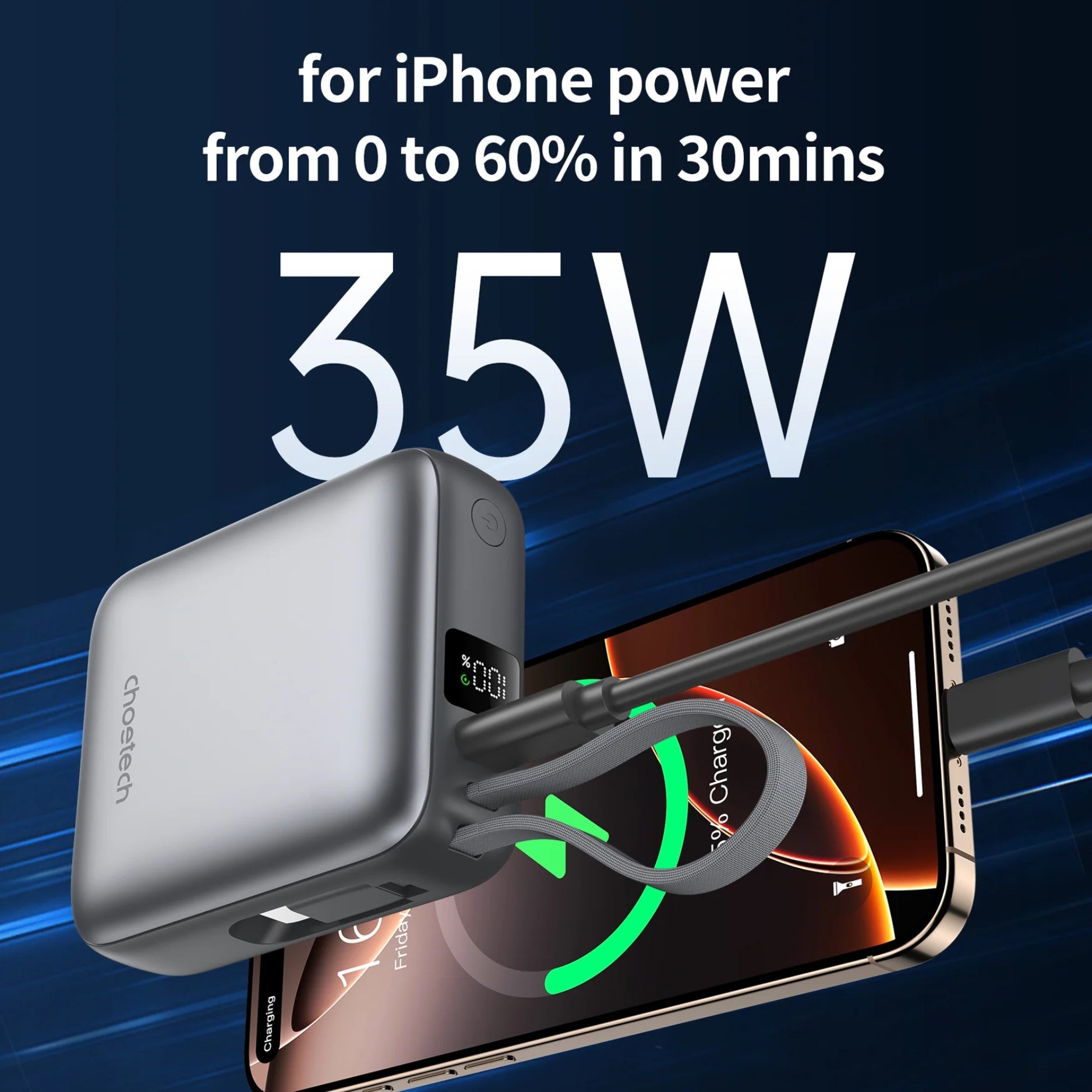 Cargador portátil CHOETECH B832-GY 10000mAh con carga rápida 35W y USB-C PD