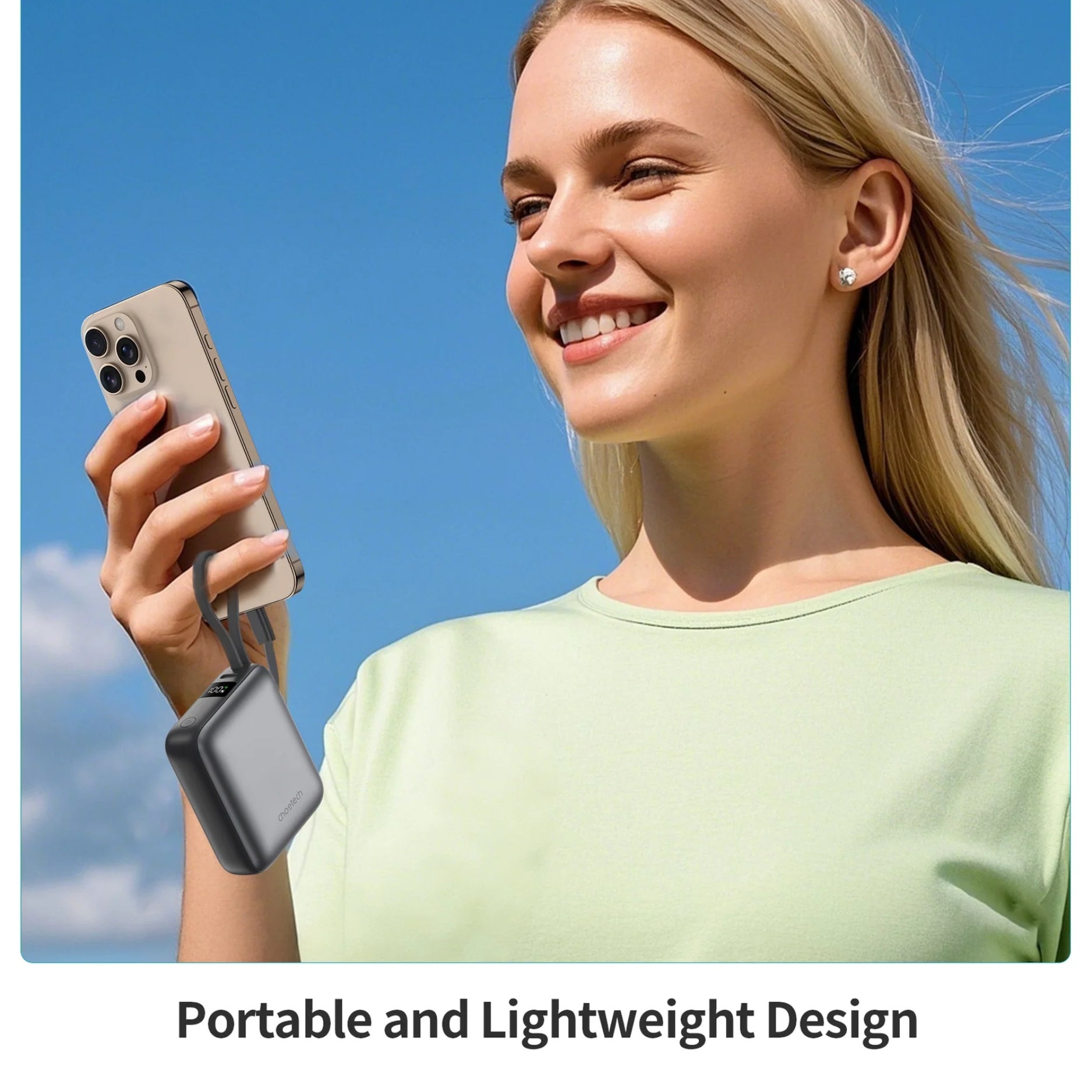 Diseño compacto y ligero del Power Bank CHOETECH B832-GY portátil 10000mAh
