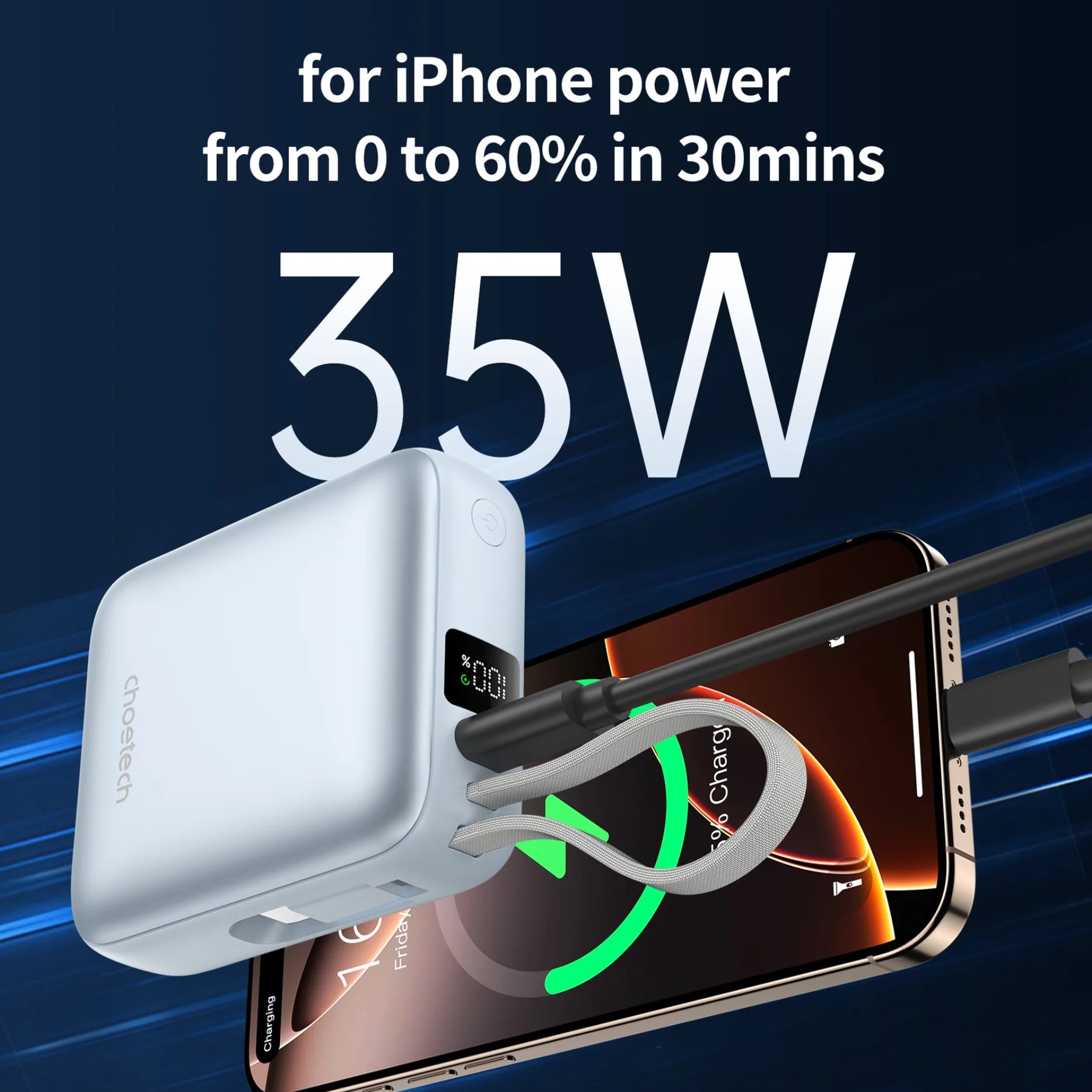 Cargador portátil CHOETECH B832-LBE 10000mAh con carga rápida 35W y USB-C PD