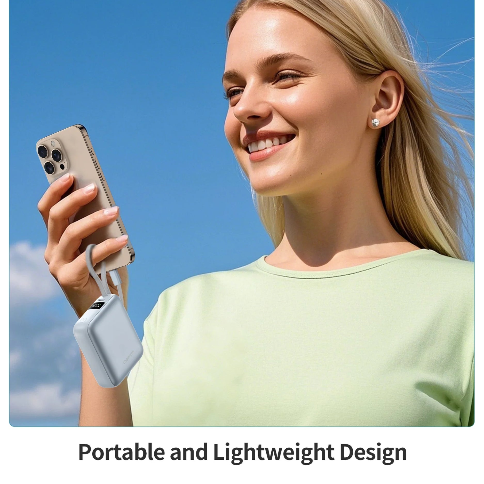 Diseño compacto y ligero del Power Bank CHOETECH B832-LBE portátil 10000mAh