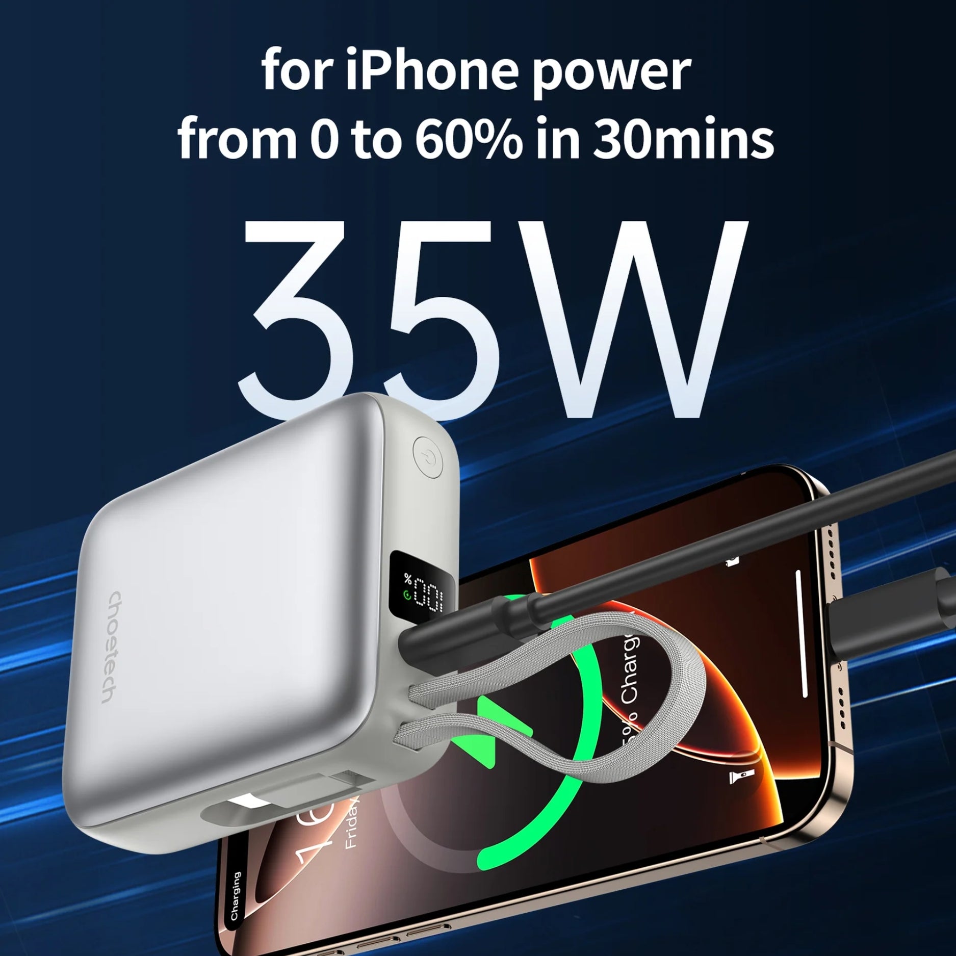 Cargador portátil CHOETECH B832 10000mAh con carga rápida 35W y USB-C PD