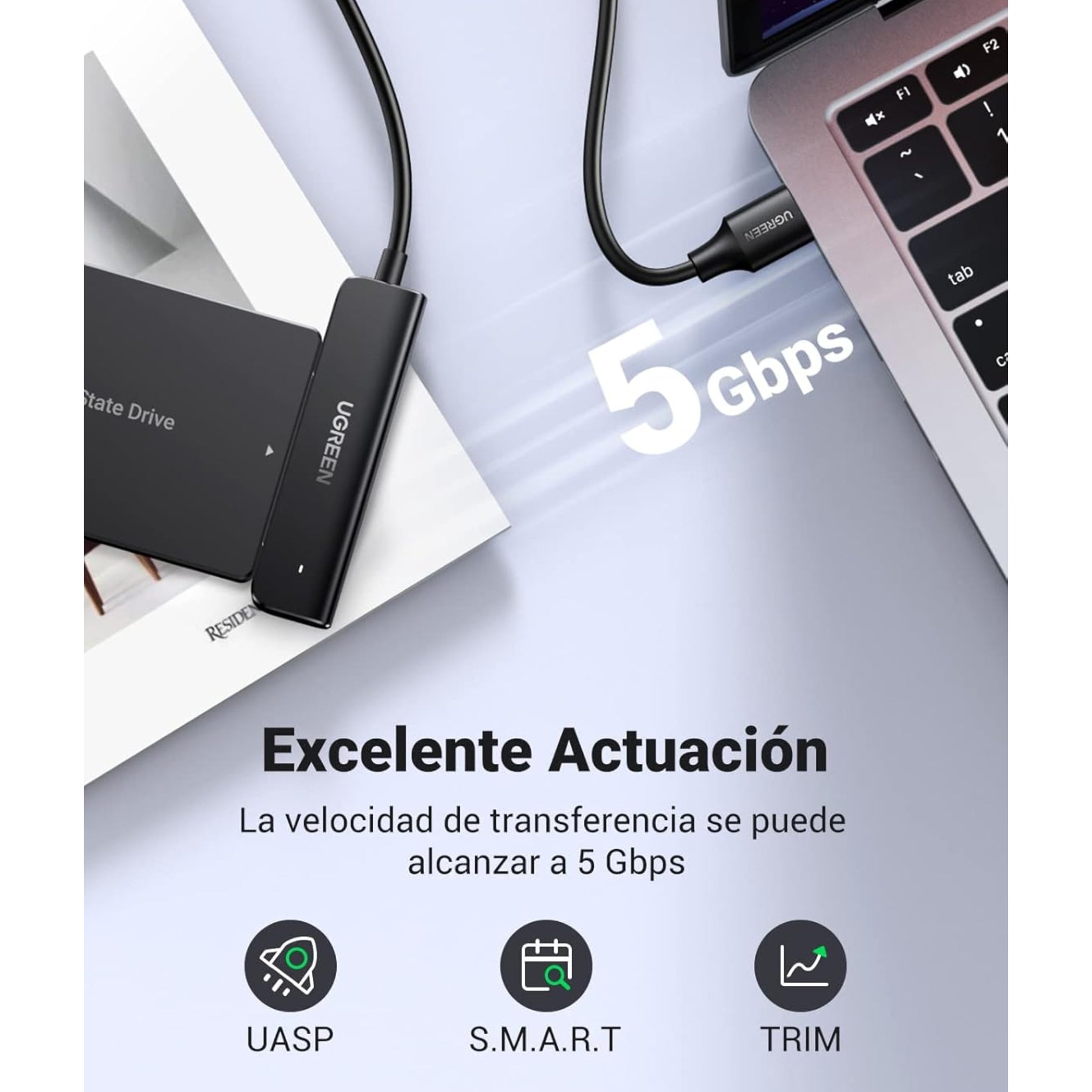 UGREEN Adaptador USB-A a SATA III para disco duro HDD SSD 2.5" (CM321 - 70609)