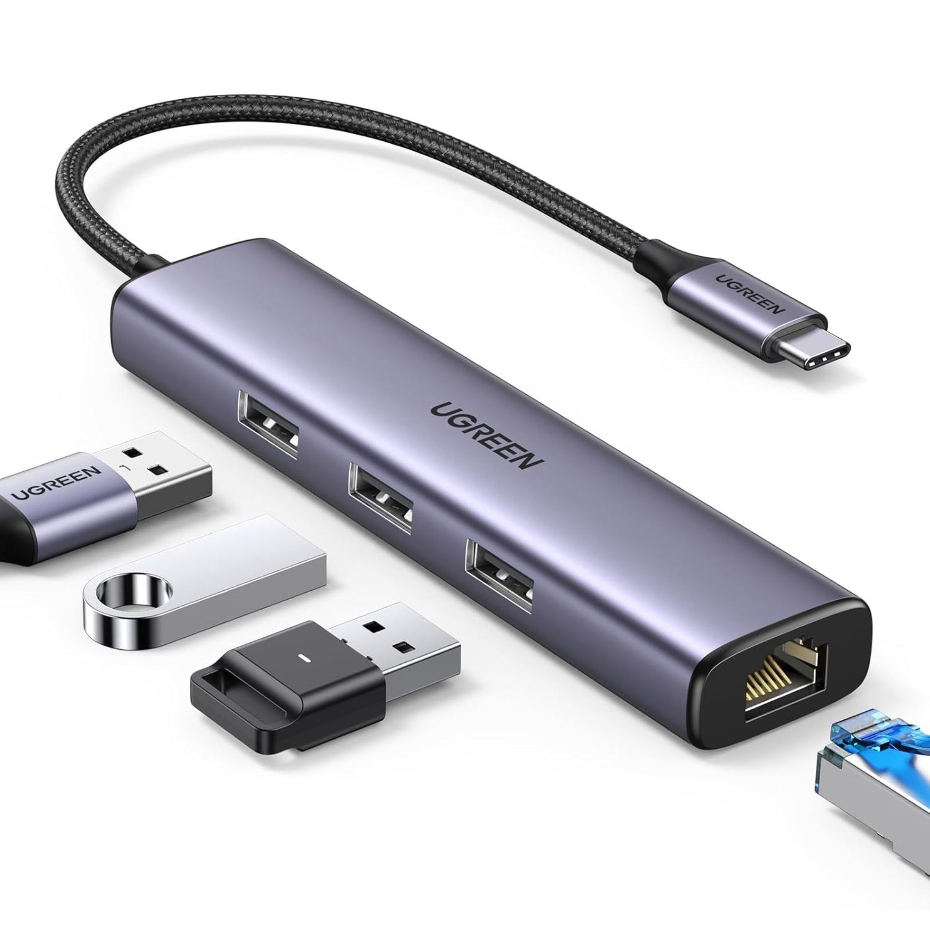 UGREEN Hub Adaptador USB-C a RJ45 Gigabit Ethernet + 3 USB 3.0 (CM475-60600)