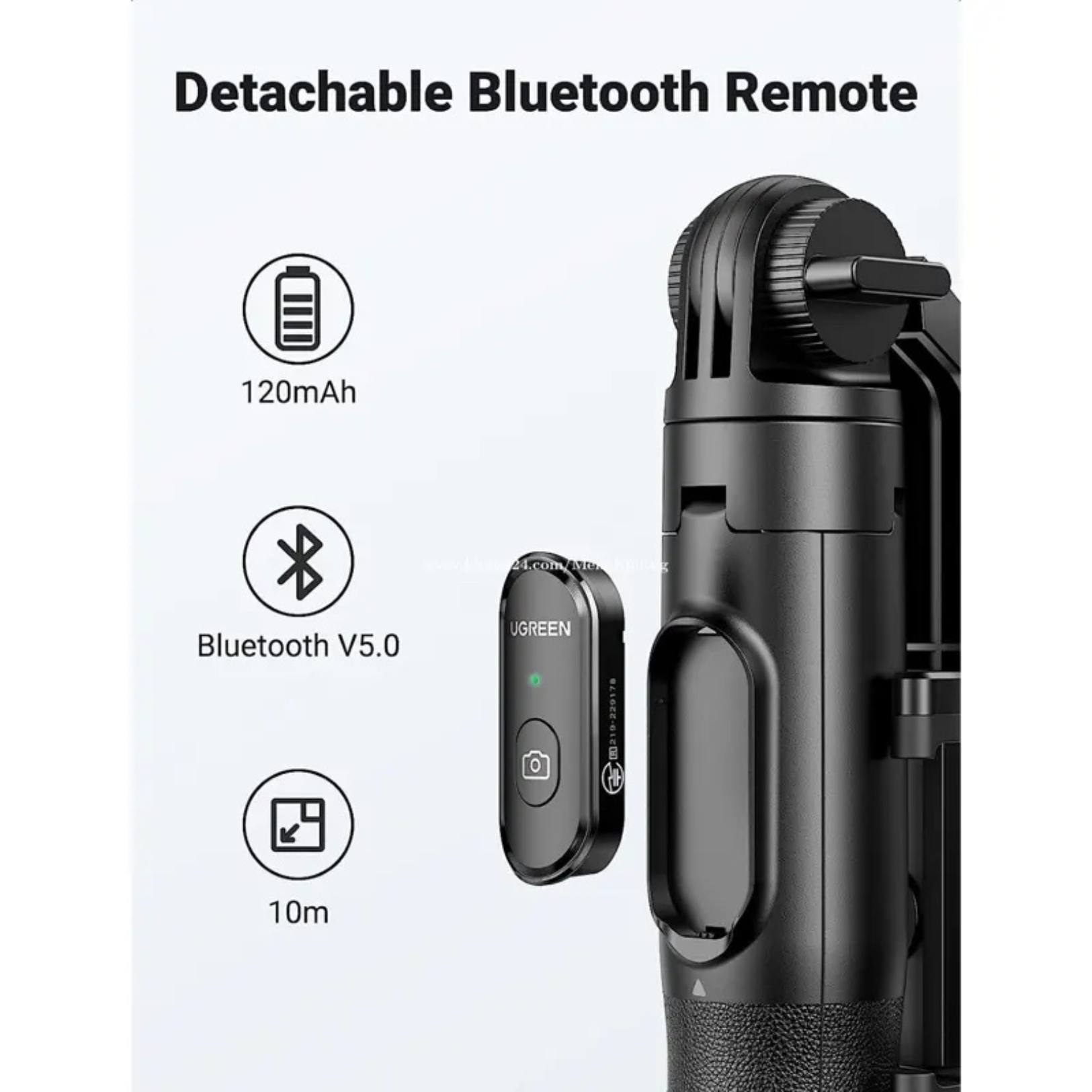 UGREEN Trípode Selfie Stick 1.5m 3 en 1 Bluetooth para iPhone, GoPro, Celular (LP586 - 15062)
