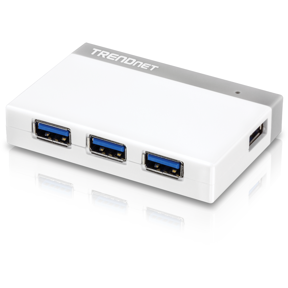 Hub adaptador USB 3.0 4-en-1 con fuente TRENnet TU3-H4