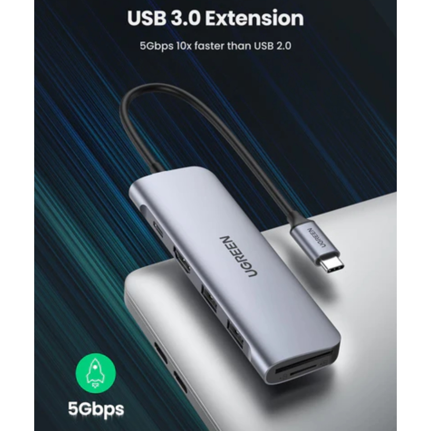 Hub adaptador Ugreen CM195 USB-C 6-en-1 (70411)