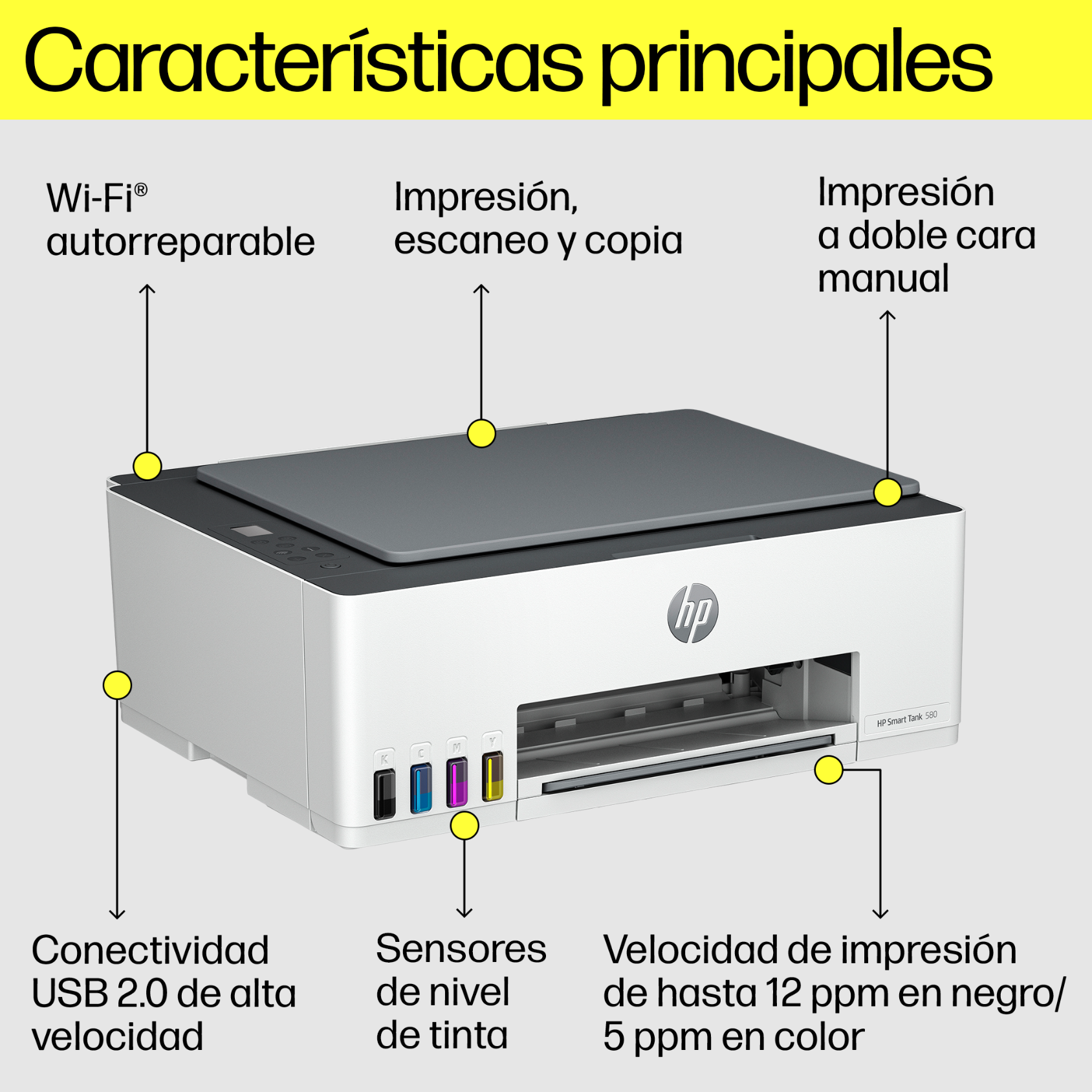 Impresora Multifuncional HP Smart Tank 580 Wi-Fi (1F3Y2A)