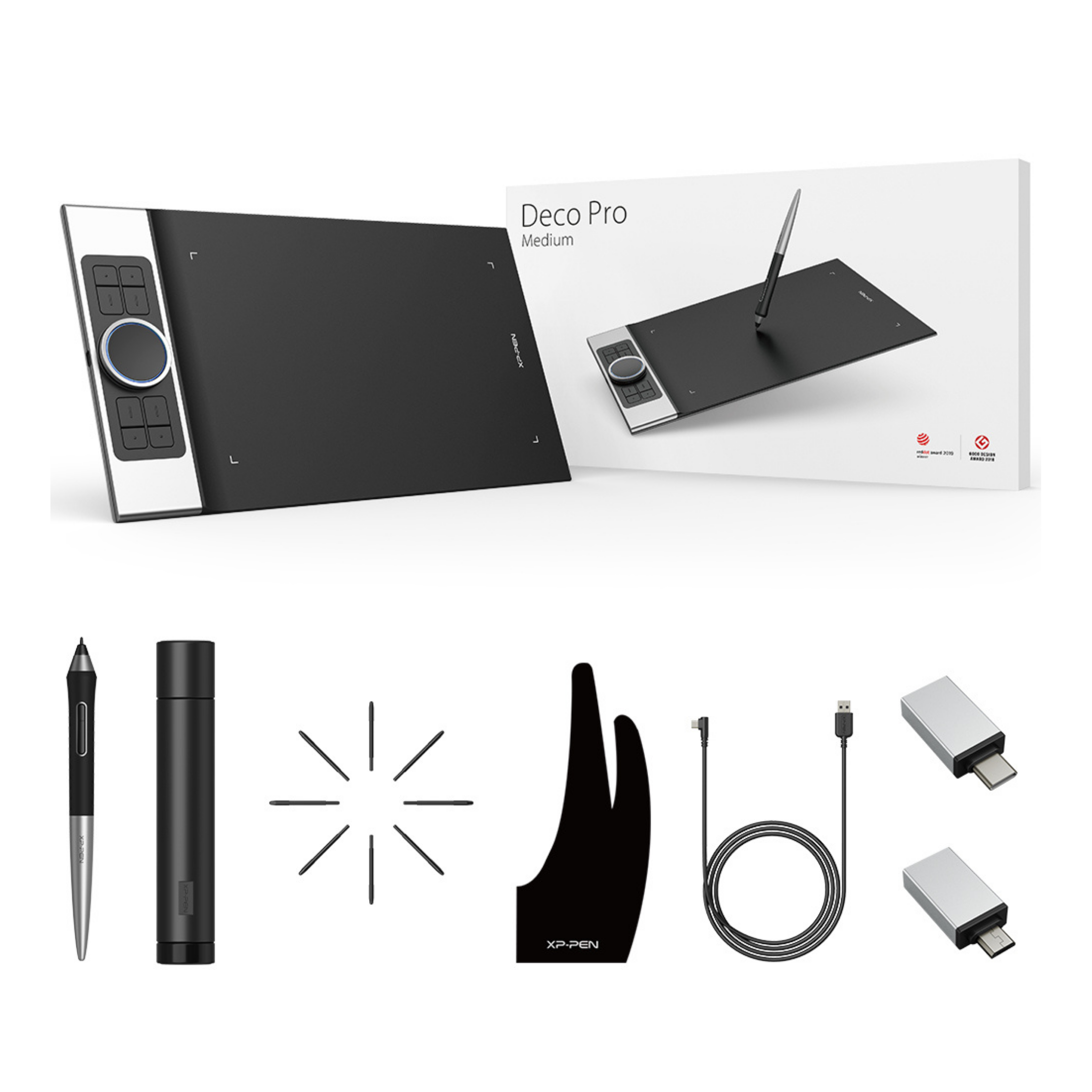 XP-Pen Deco Pro Medium Tableta Gráfica, 11" x 6" Pulgadas, 8 Teclas, Doble Rueda