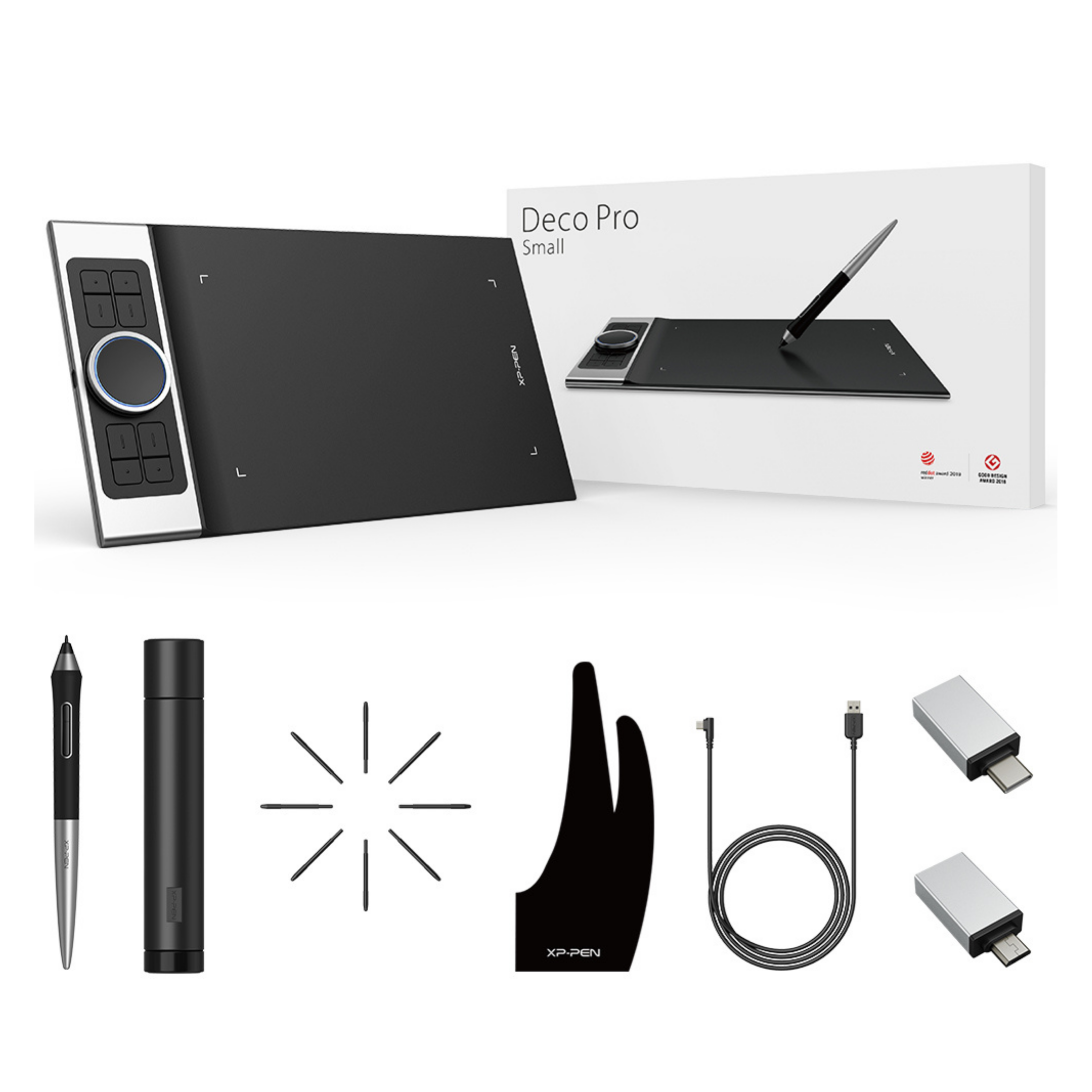 XP-Pen Deco Pro Small Tableta Gráfica, 9" x 5" Pulgadas, 8 Teclas, Doble Rueda