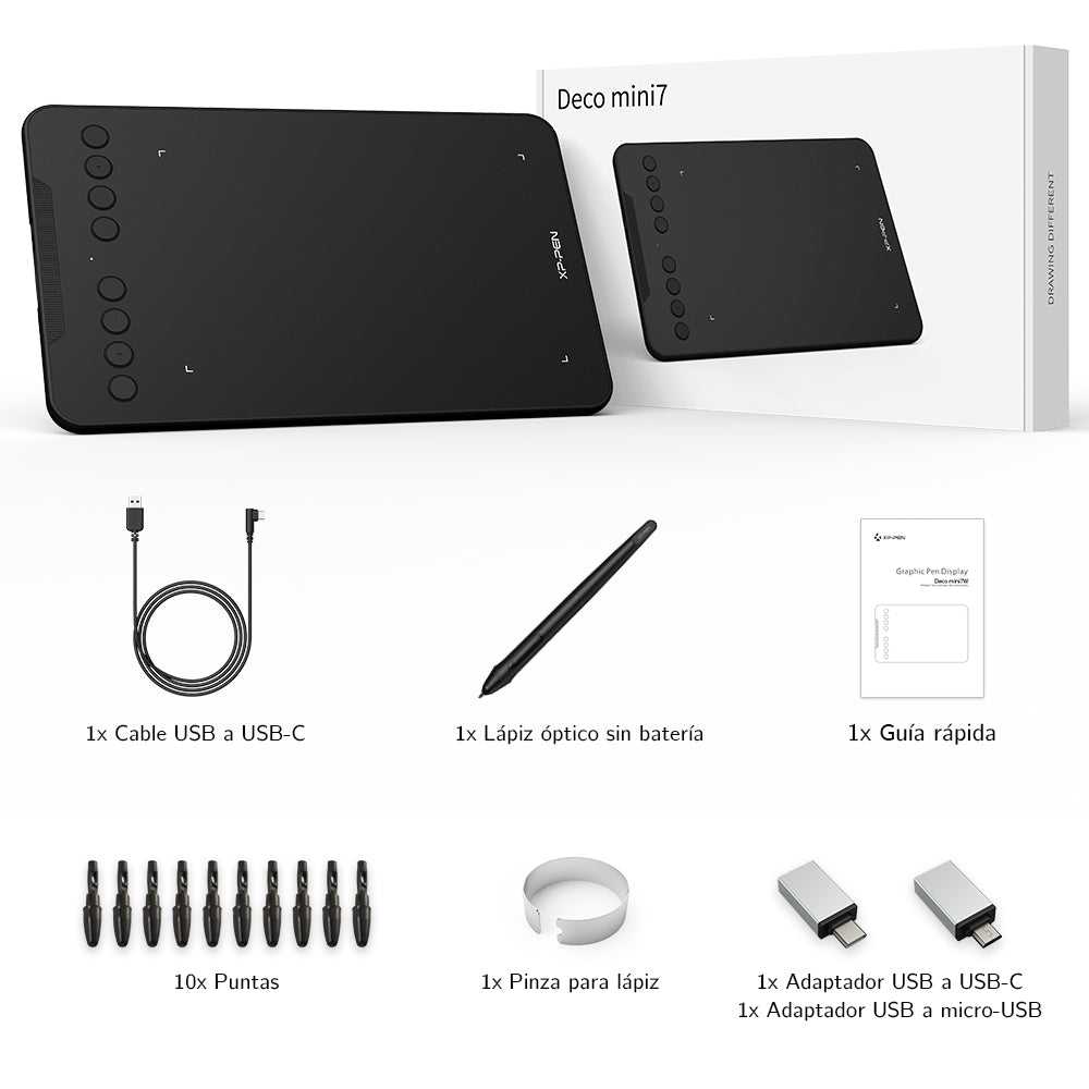 XP-Pen Deco Mini 7 Tableta Gráfica, 7" x 4.37" Pulgadas, 8 Teclas