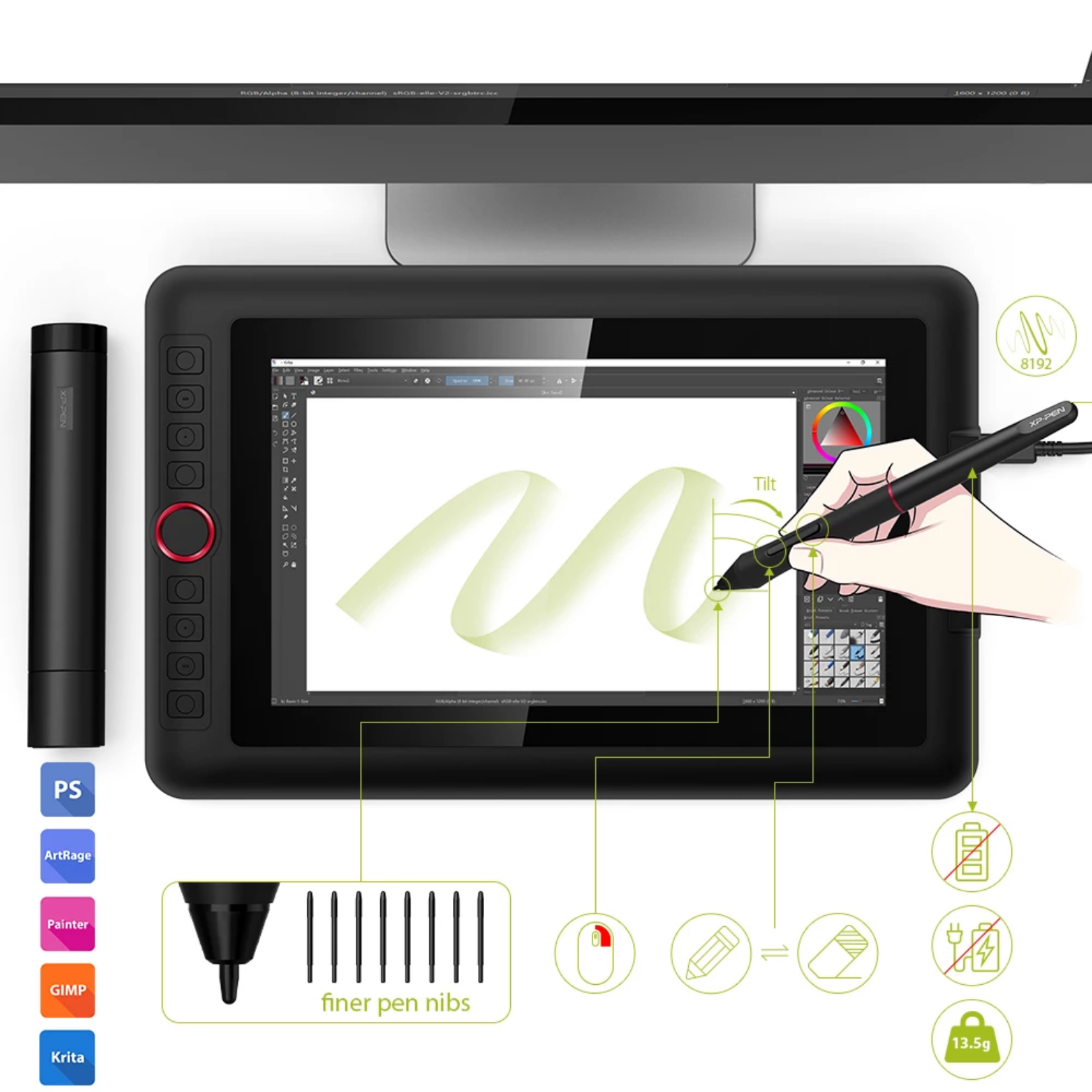 XP-Pen Artist 12 Pro Pantalla Gráfica de 11.6" FHD IPS, 88% RGB