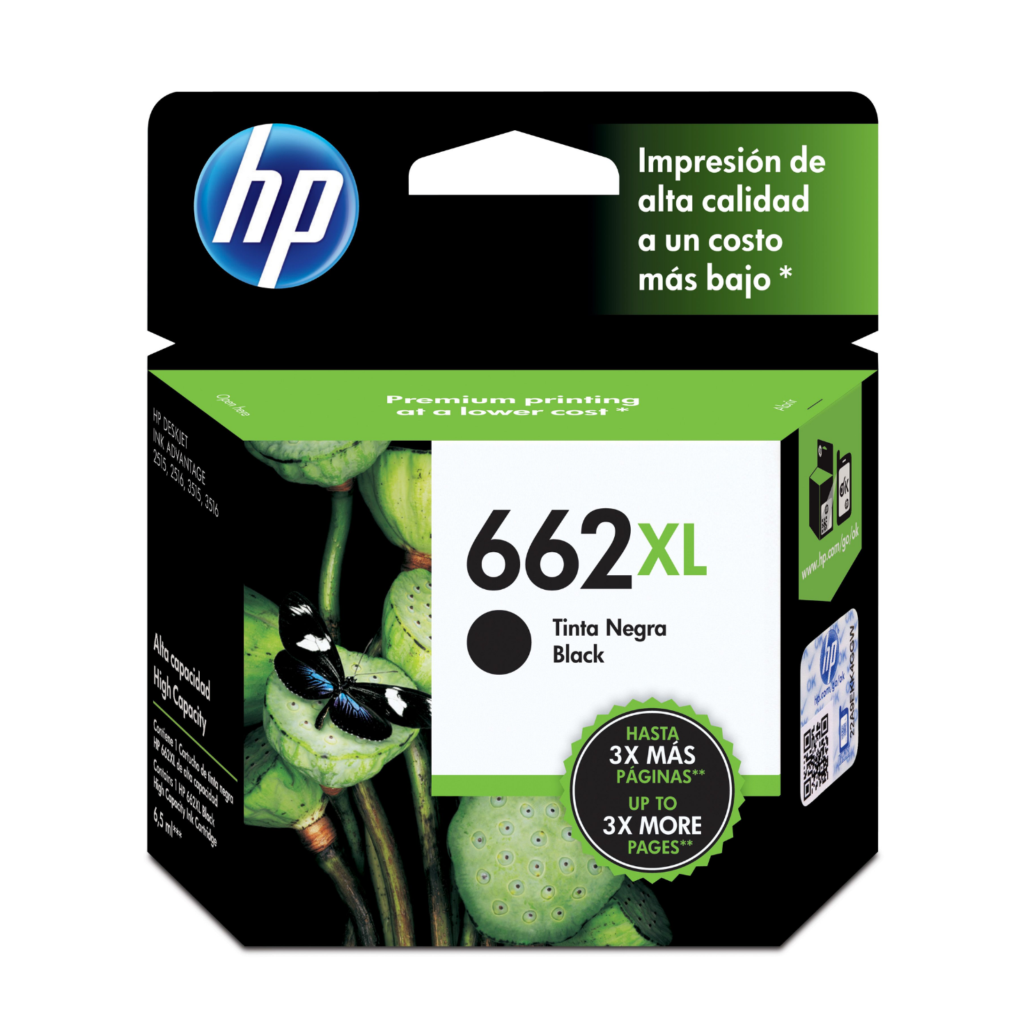 Cartucho de tinta HP 662XL Negro (CZ105AL) DeskJet 2515, 3515, 360 Pag.