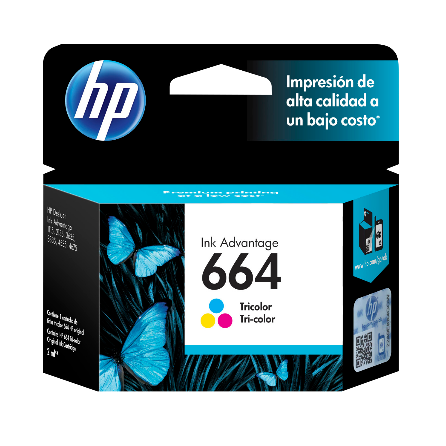 Cartucho de tinta HP 664 Tricolor (F6V28AL) DeskJet 1115, 2135, 4535, 4675 , 100 Pag.