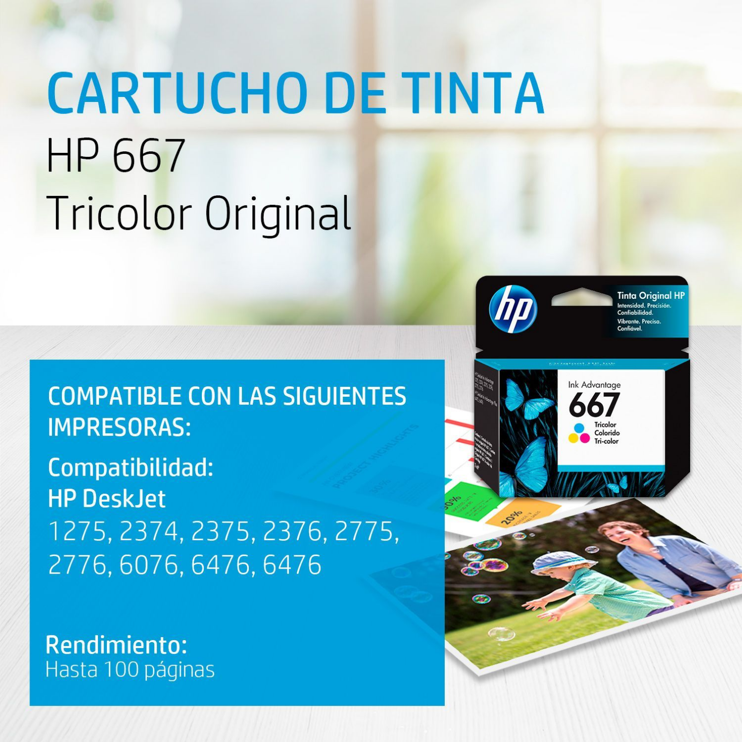 Cartucho de tinta HP 667 Tricolor (3YM78AL) DeskJet 2775, 4175, 100 Pag.