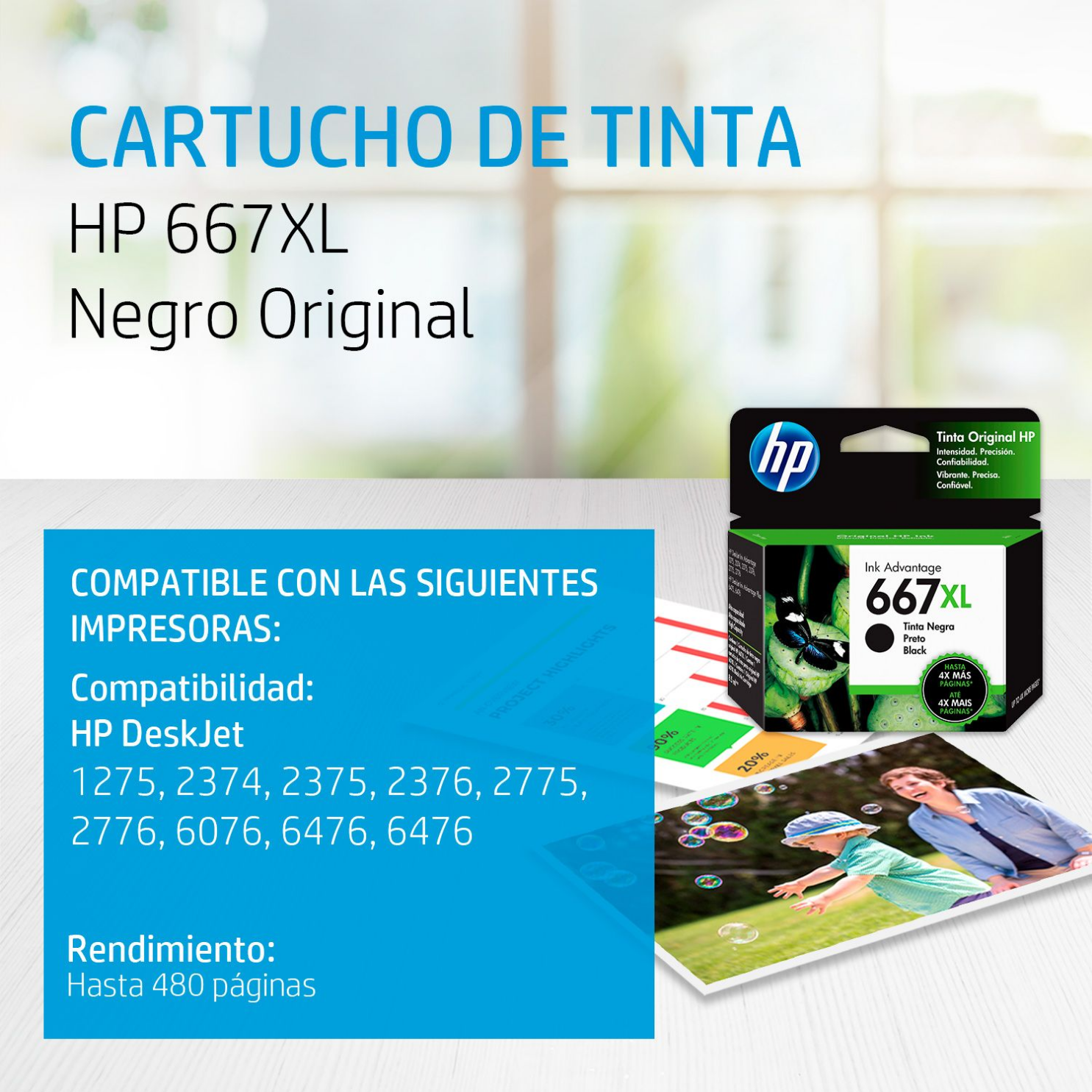 Cartucho de tinta HP 667XL Negro (3YM81AL) DeskJet 2775, 4175, 480 Pag.