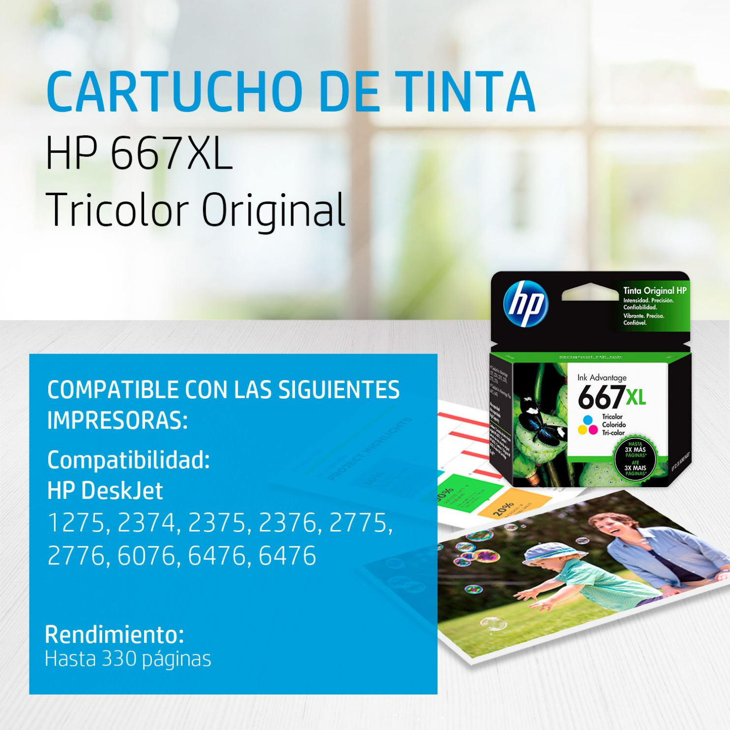 Cartucho de tinta HP 667XL Tricolor (3YM80AL) DeskJet 2775, 4175, 330 Pag.