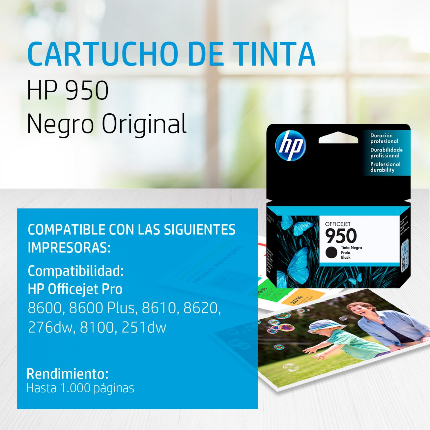 Cartucho de tinta HP 950 Negro (CN049AL) OfficeJet 8100, 8600, 1000 Pag.