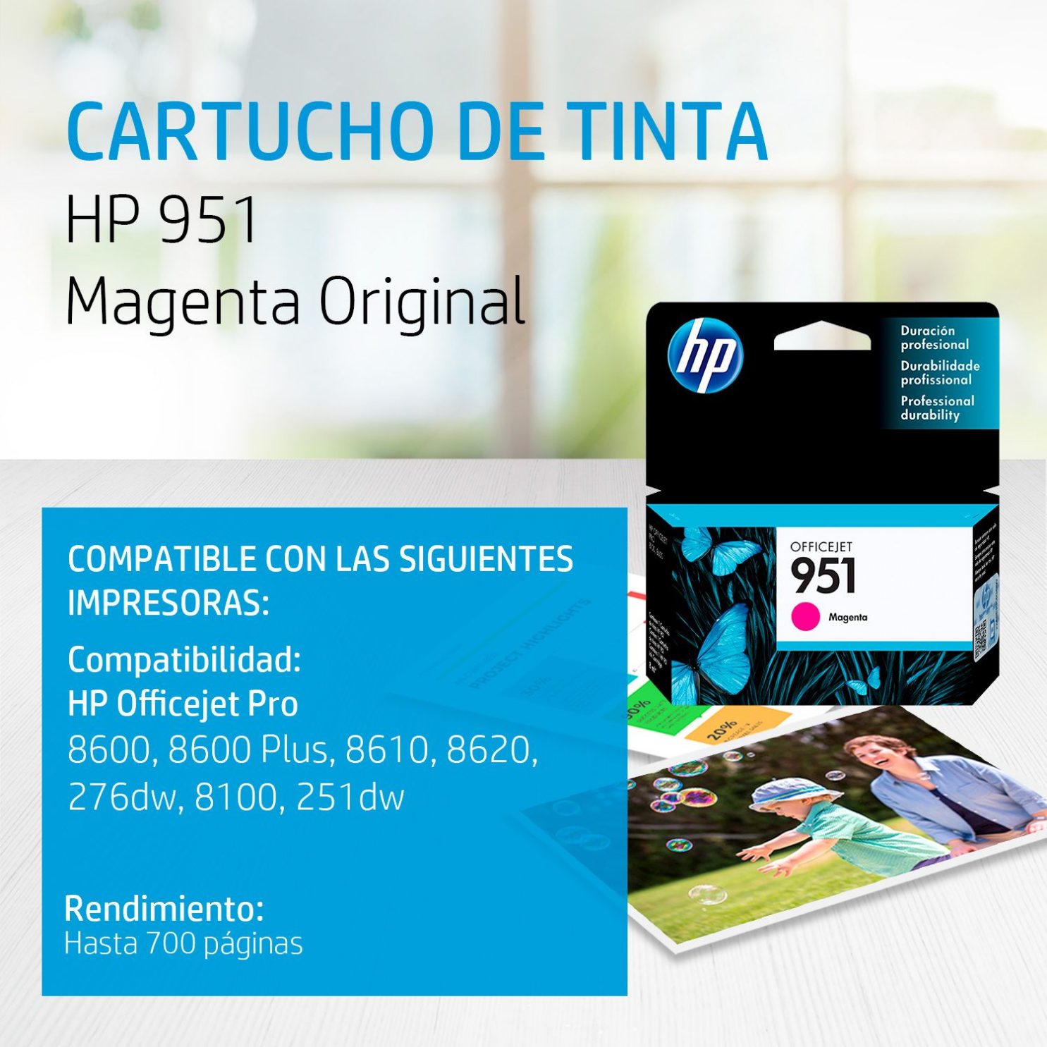 Cartucho de tinta HP 951 Magenta (CN051AL) OfficeJet 8100, 8600, 700 Pag.