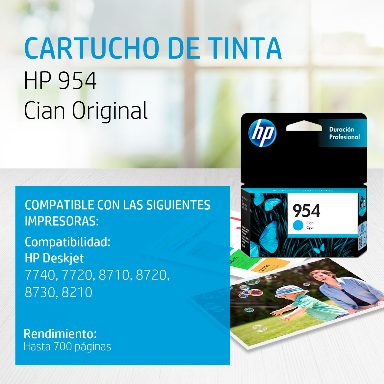 Cartucho de tinta HP 954 Cian (L0S50AL) OfficeJet 7740, 8710, 700 Pag.