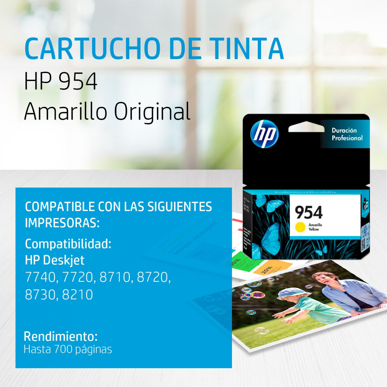 Cartucho de tinta HP 954 Amarillo Original (L0S56AL) OfficeJet 7740, 8710, 700 Pag.