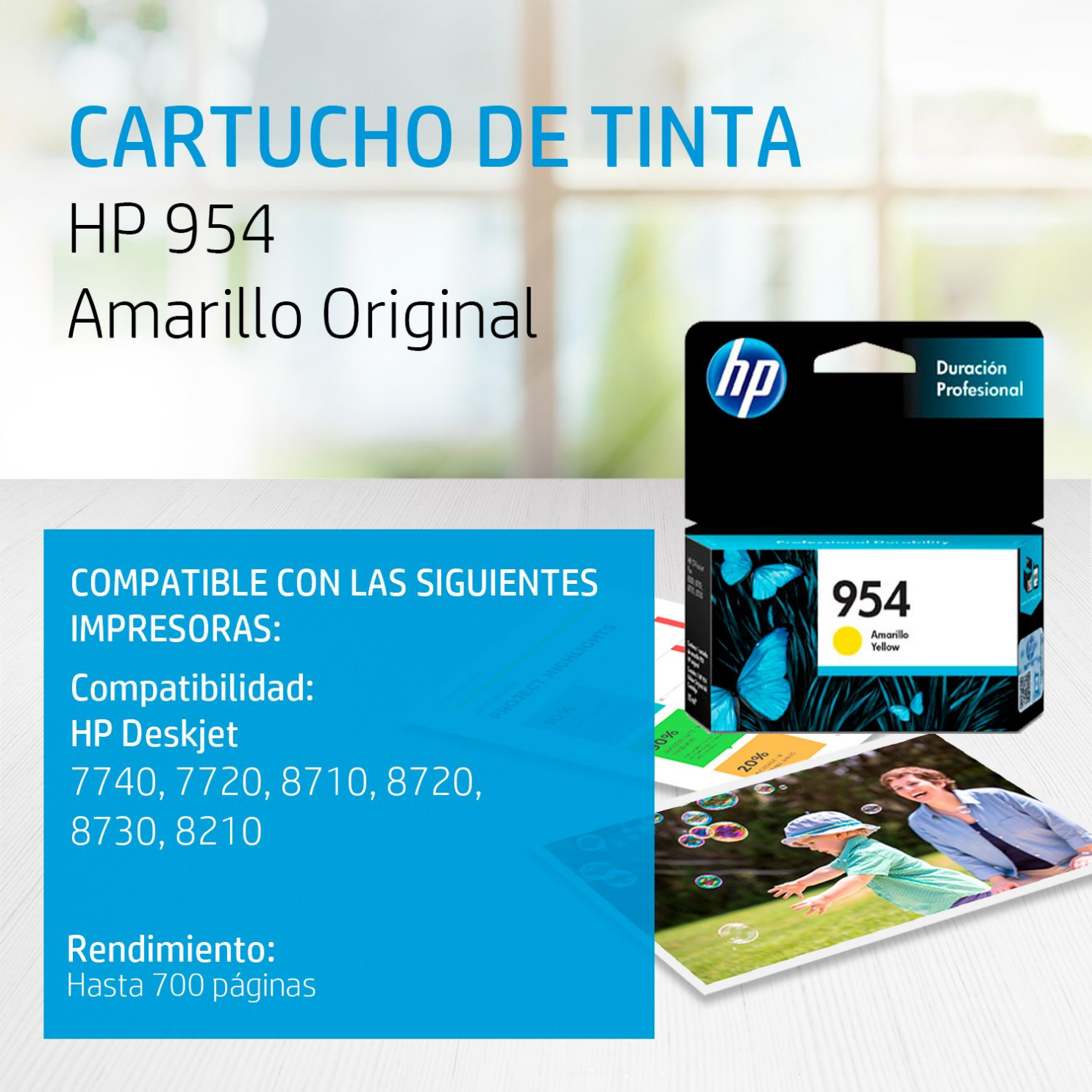 Cartucho de tinta HP 954 Yellow (L0S56AL) OfficeJet 7740, 8710, 700 Pag.