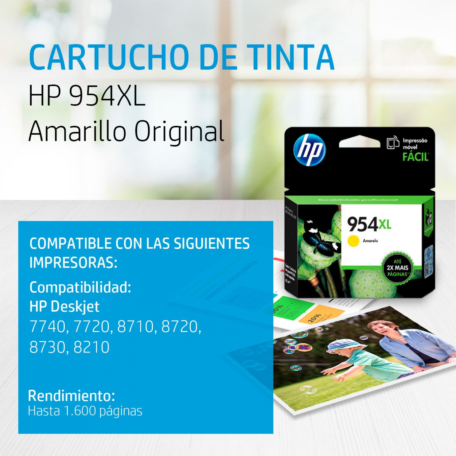 Cartucho de tinta HP 954XL Amarillo Original (L0S68AL) OfficeJet 7740, 8710, 1600 Pag.