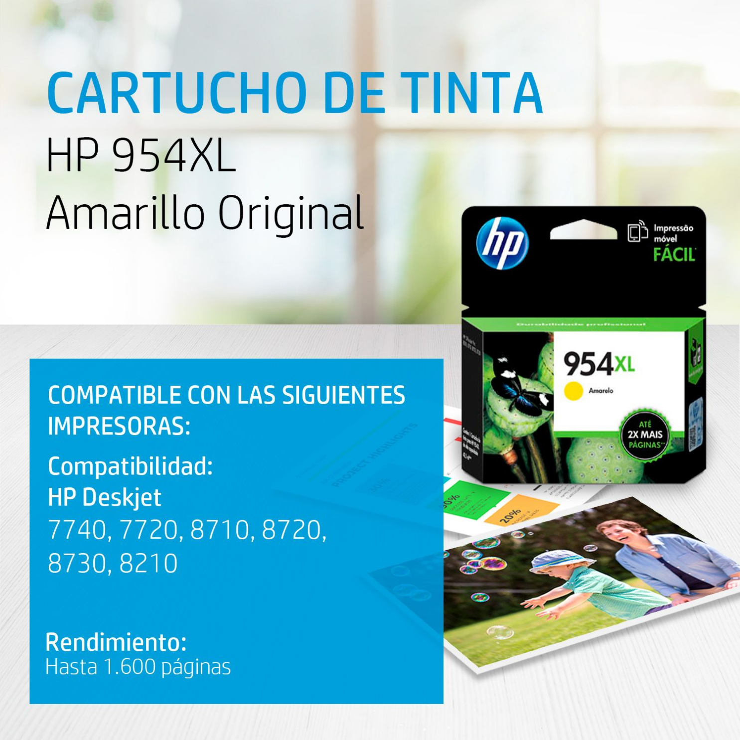 Cartucho de tinta HP 954XL Yellow (L0S68AL) OfficeJet 7740, 8710, 1600 Pag.