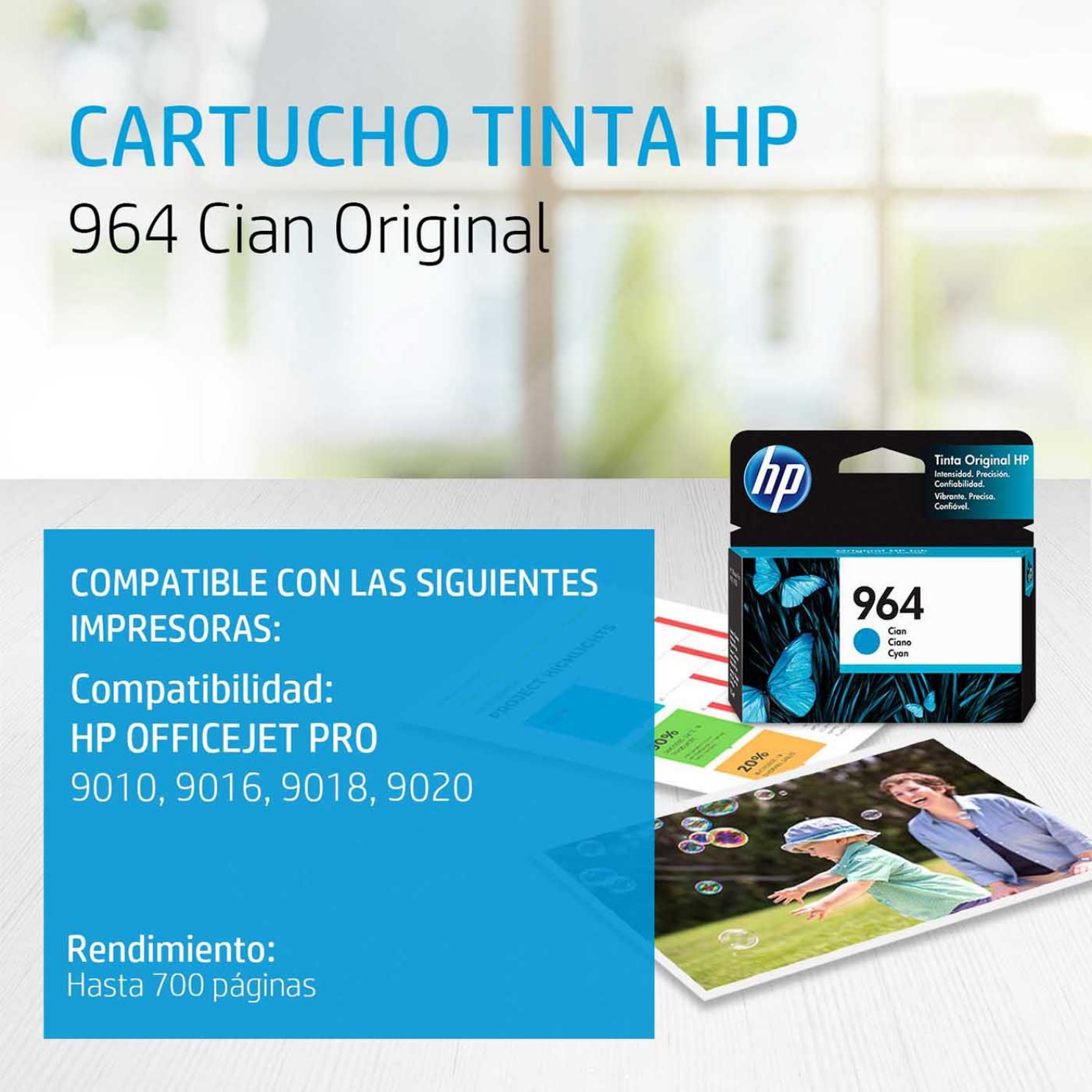 Cartucho de tinta HP 964 Cian Original (3JA50AL) OfficeJet 9010, 9020, 700 Pag.
