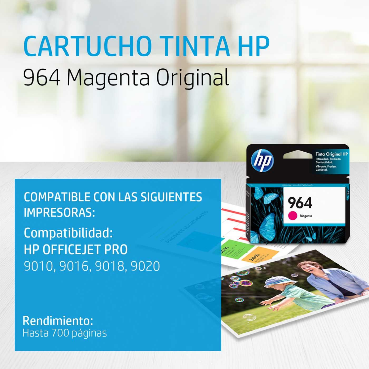 Cartucho de tinta HP 964 Magenta Original (3JA51AL) OfficeJet 9010, 9020, 700 Pag.