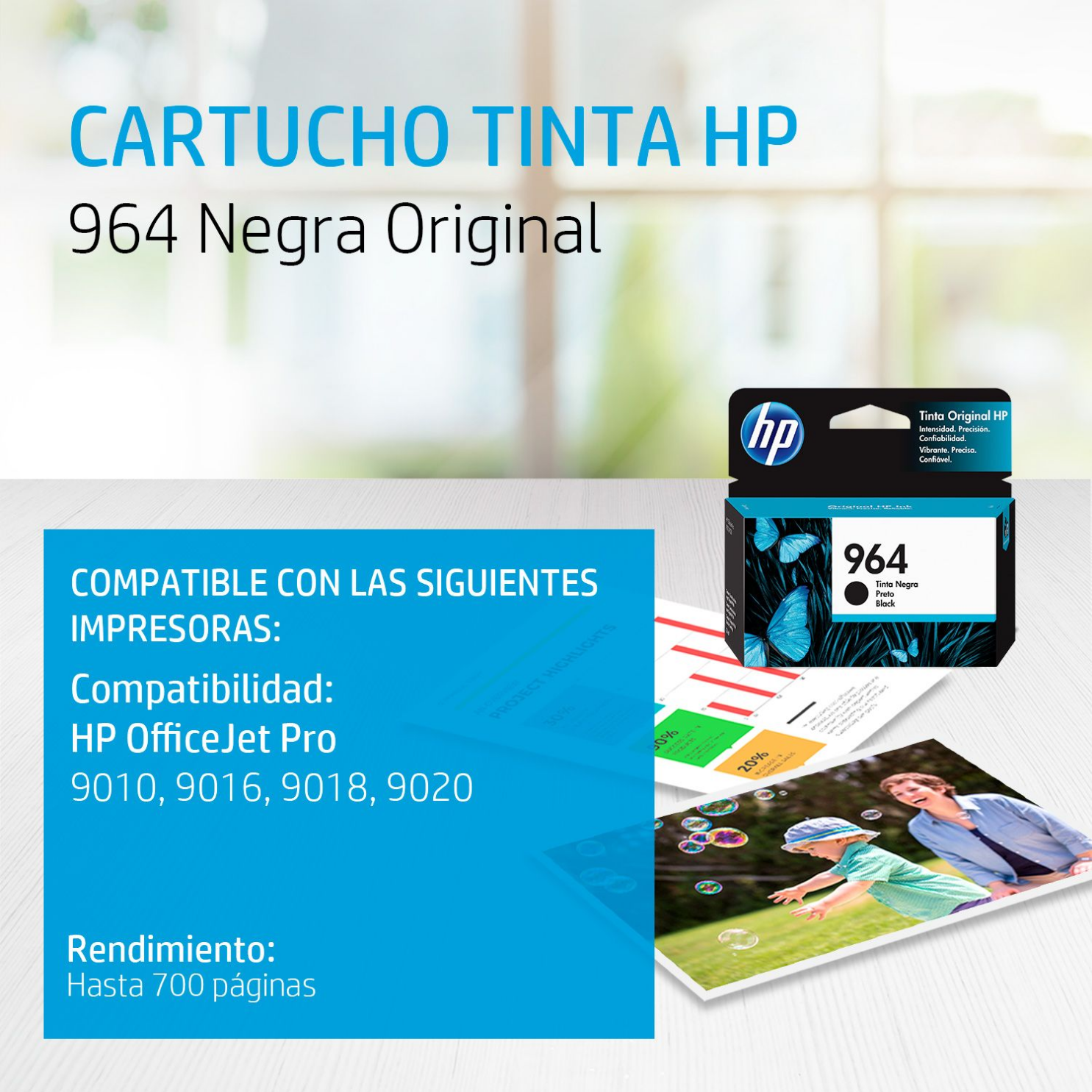 Cartucho de tinta HP 964 Negro (3JA53AL) OfficeJet 9010, 9020, 700 Pag.