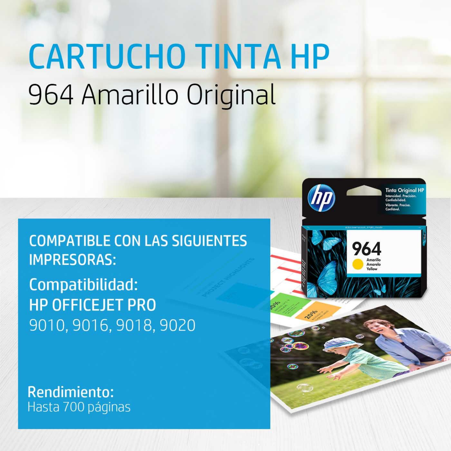 Cartucho de tinta HP 964 Amarillo Original (3JA52AL) OfficeJet 9010, 9020, 700 Pag.
