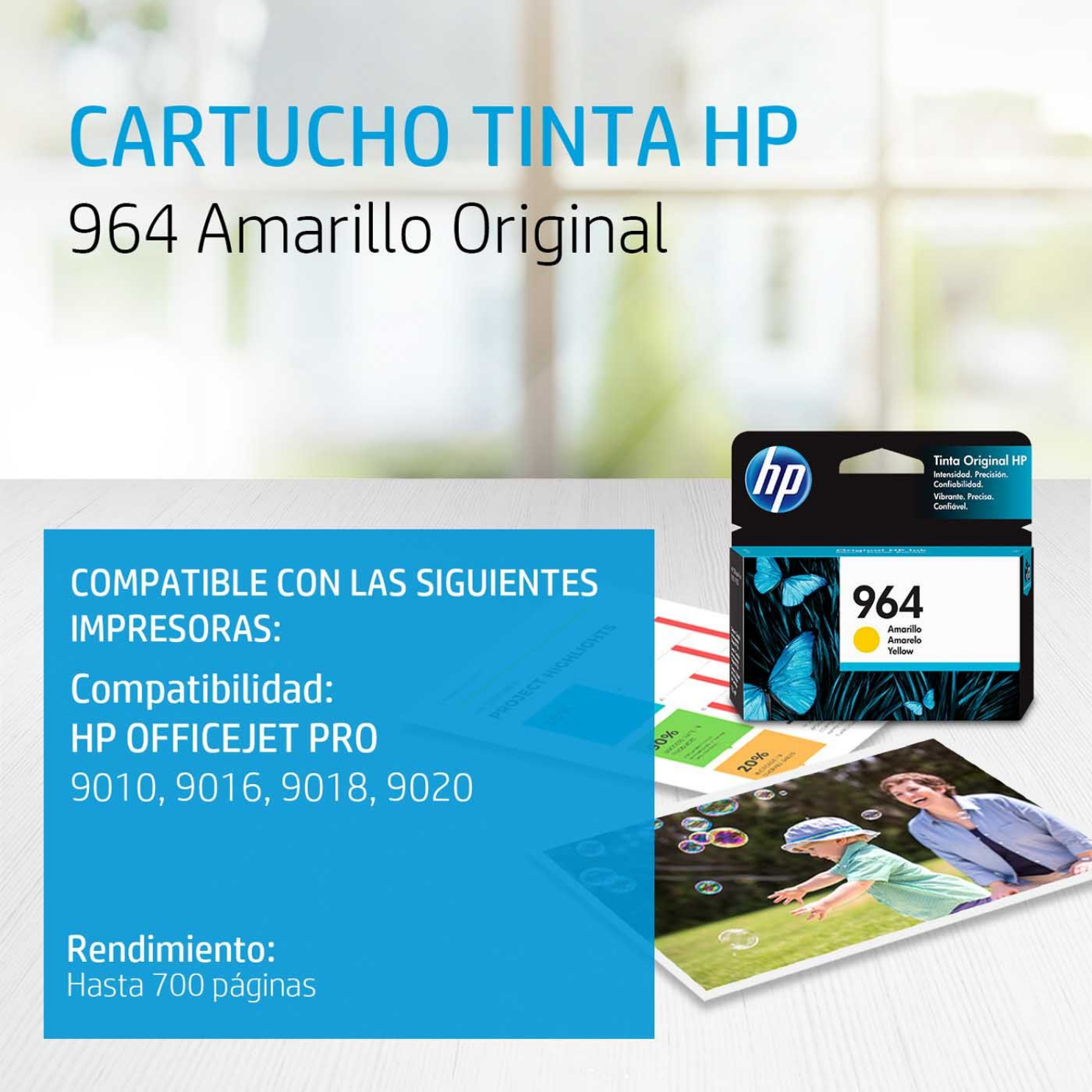 Cartucho de tinta HP 964 Yellow (3JA52AL) OfficeJet 9010, 9020, 700 Pag.