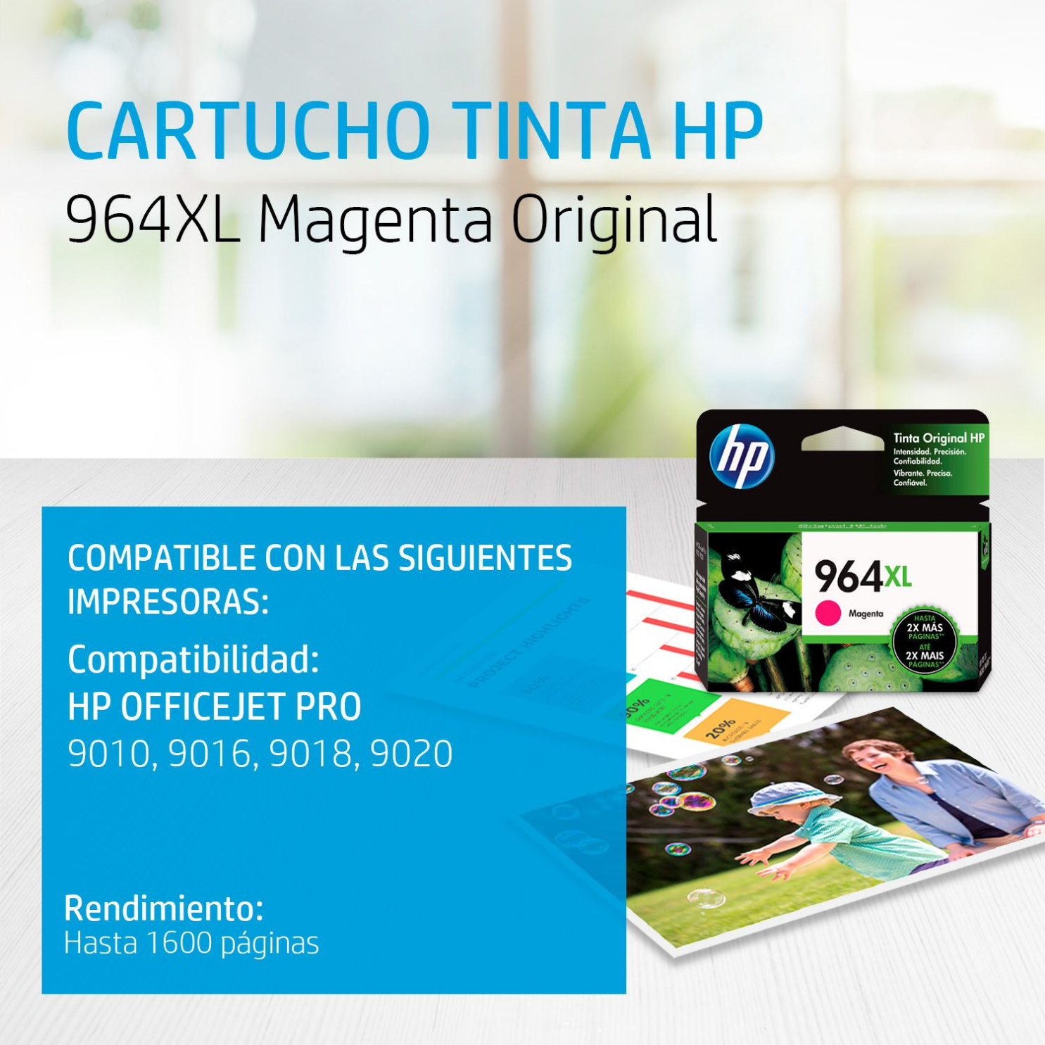 Cartucho de tinta HP 964XL Magenta Original (3JA55AL) OfficeJet 9010, 9020, 1600 Pag.