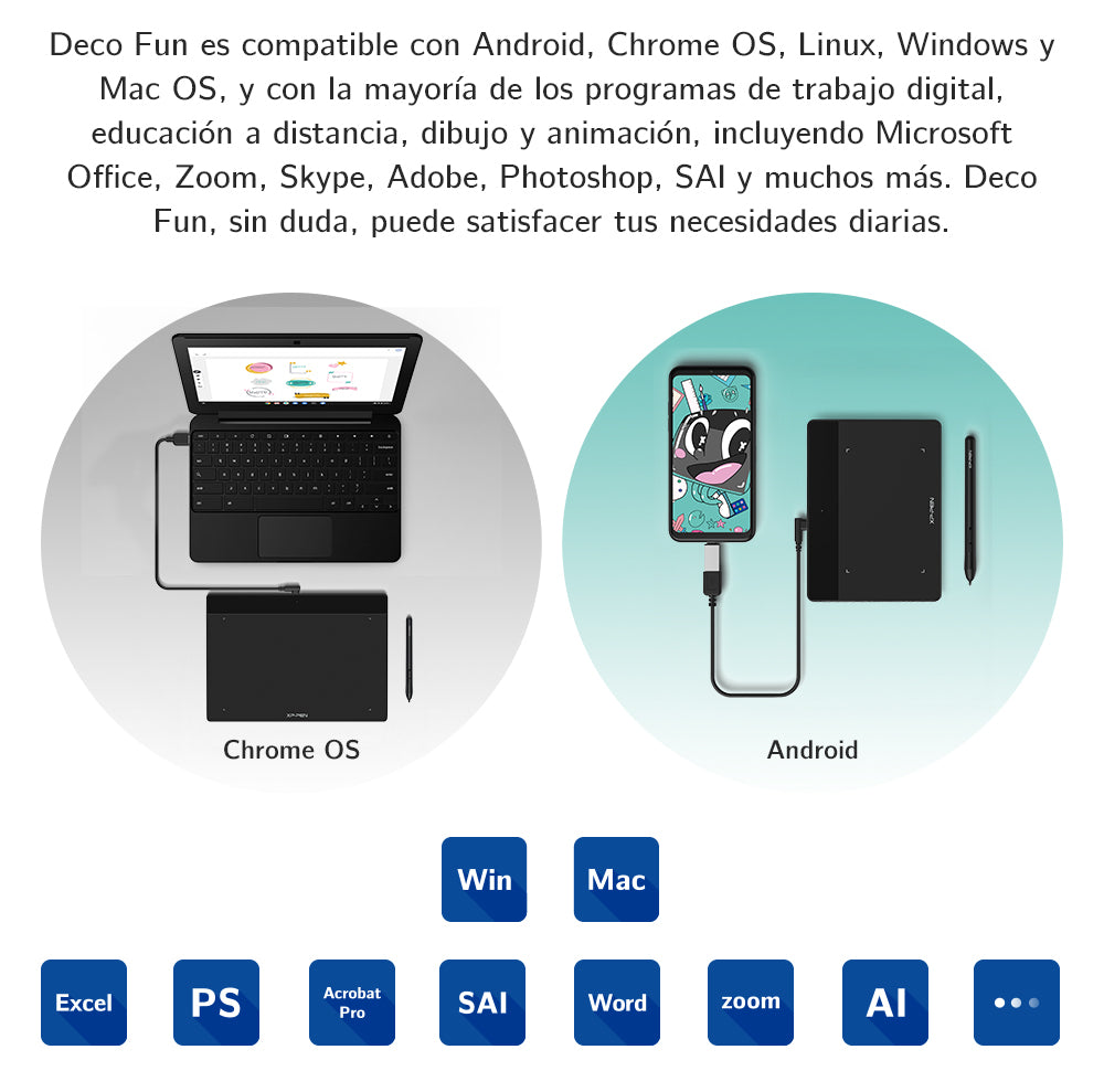 XP-Pen Deco Fun L compatible con celular, tablet, Pc, Laptop, compatible con Android.
