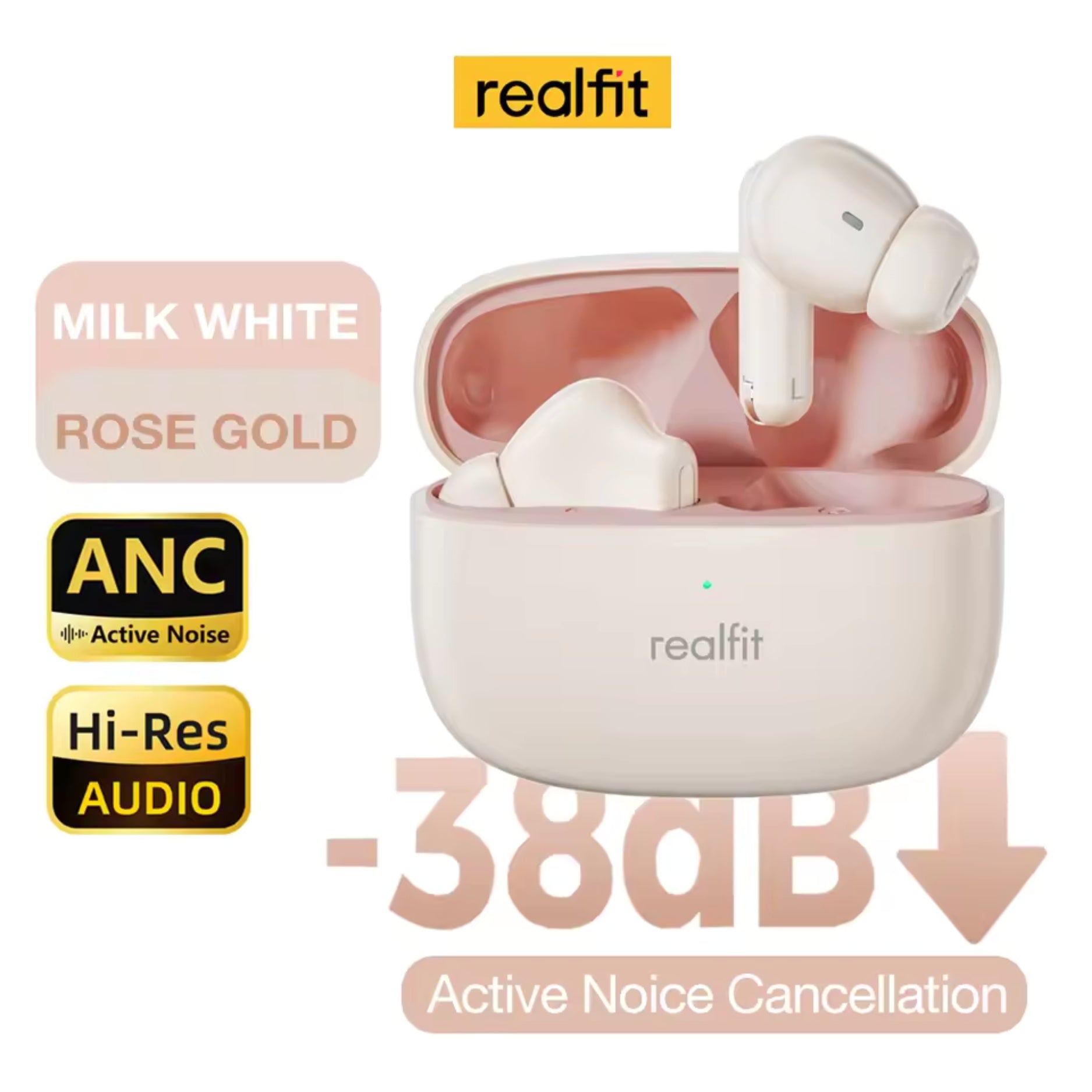 Realfit F3 ANC cancelación activa de ruido auriculares Bluetooth ENC llamada estéreo HIFI excelente bajo auriculares inalámbricos deporte Gaming