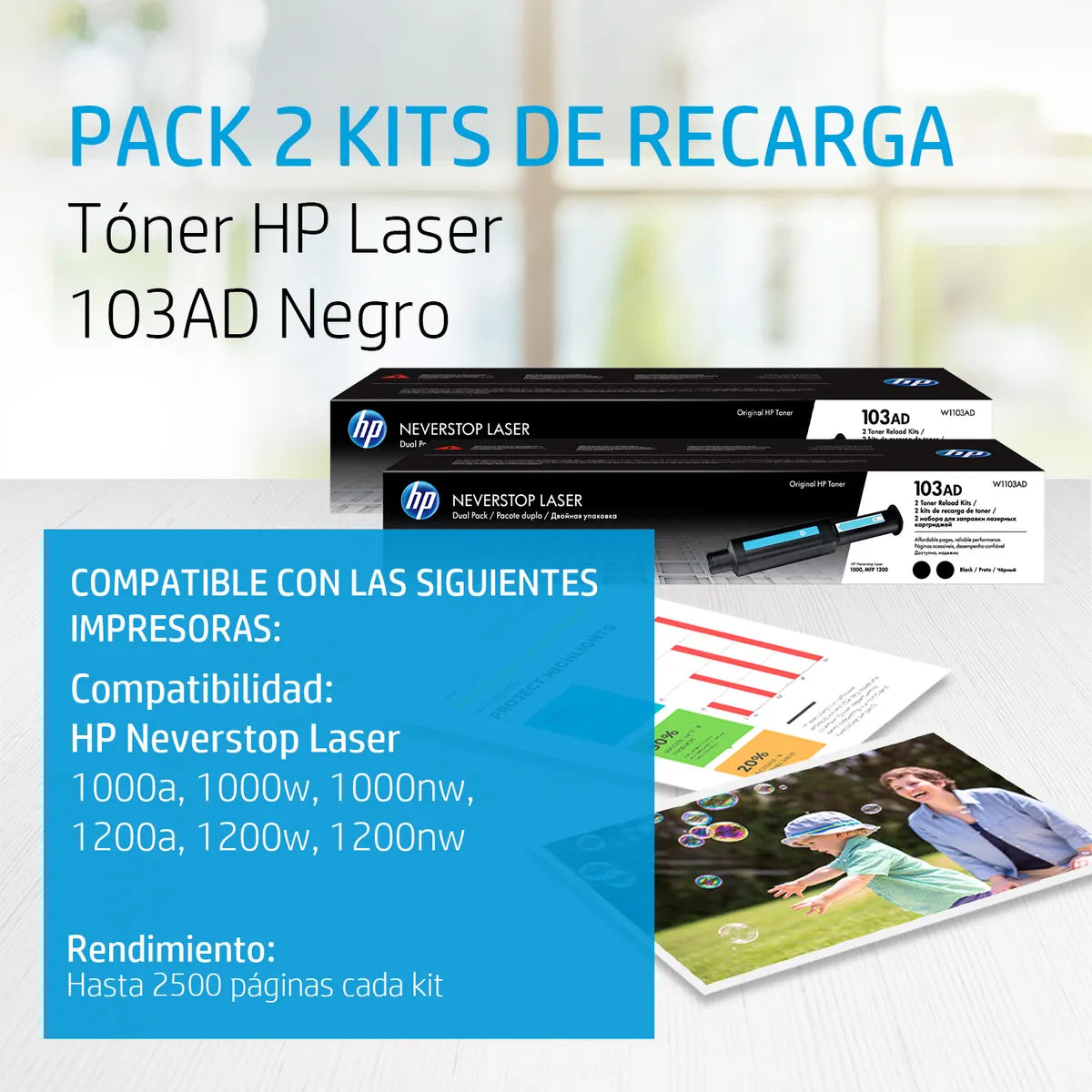 Pack x2 Tóner HP 103A Negro Original (W1103AD)