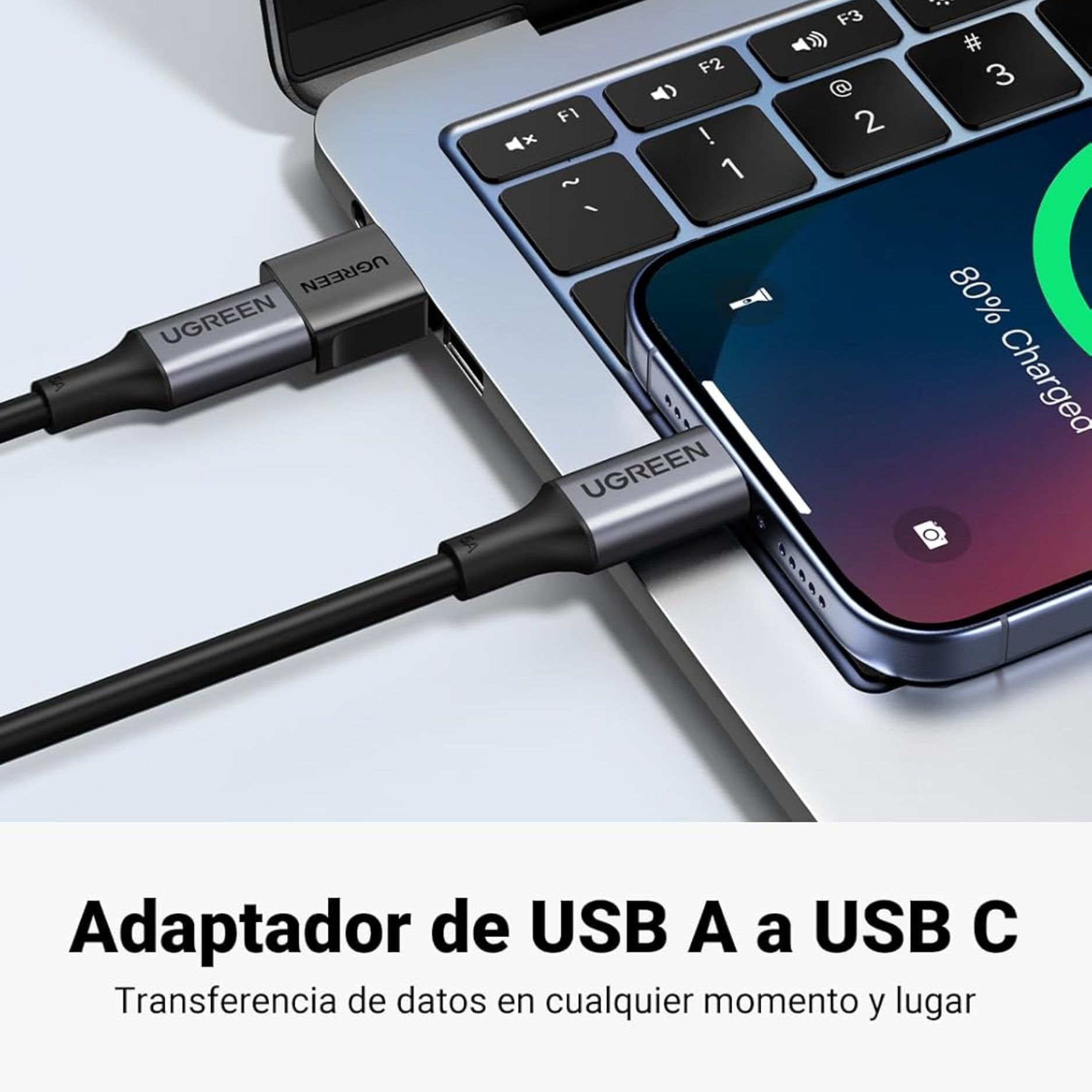 UGREEN Adaptador USB-A 3.0 Macho a USB-C 3.1 Hembra 10Gbps (45275)