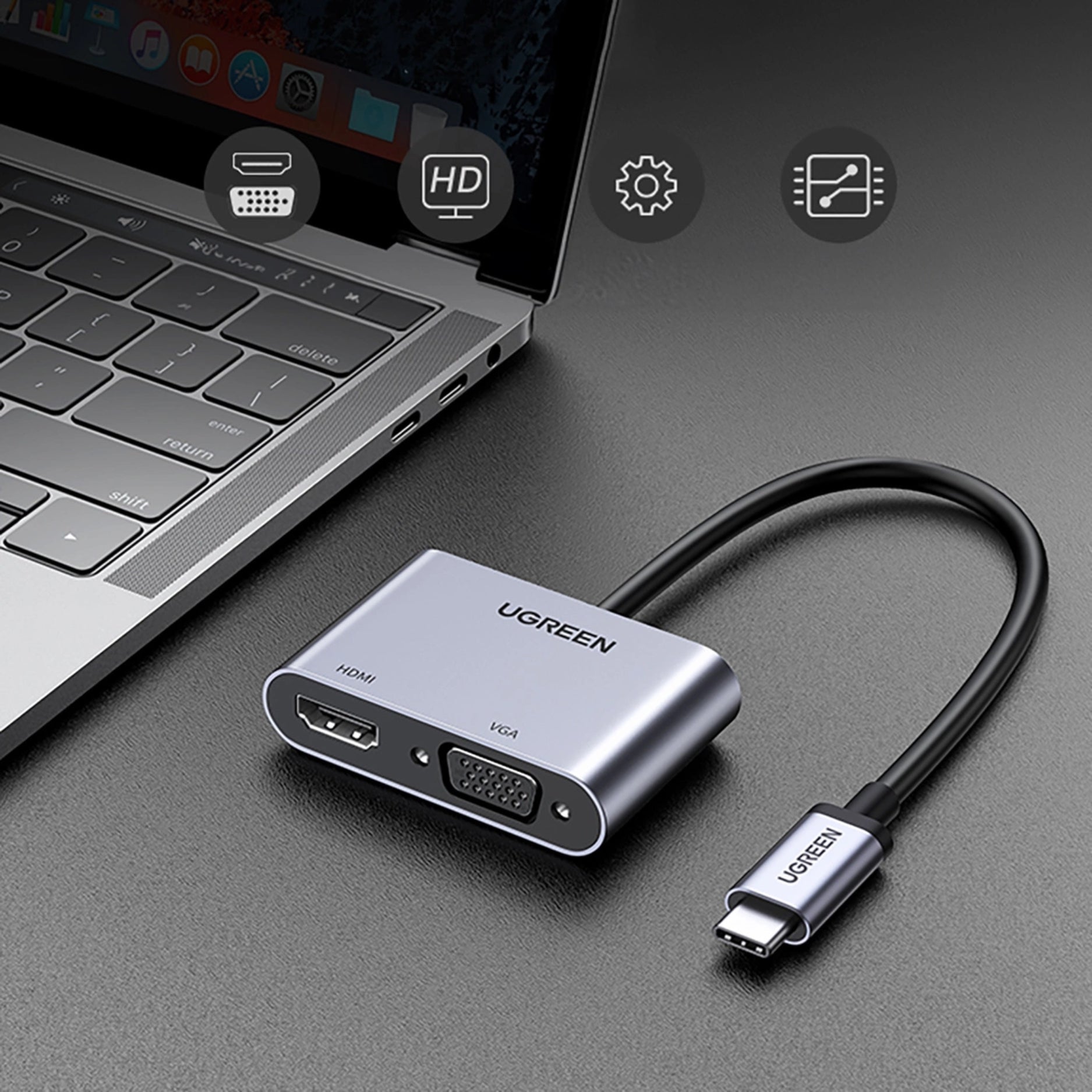 UGREEN Adaptador USB-C a HDMI, VGA, USB-A 3.0, USB-C PD 100W (CM162 - 50505)