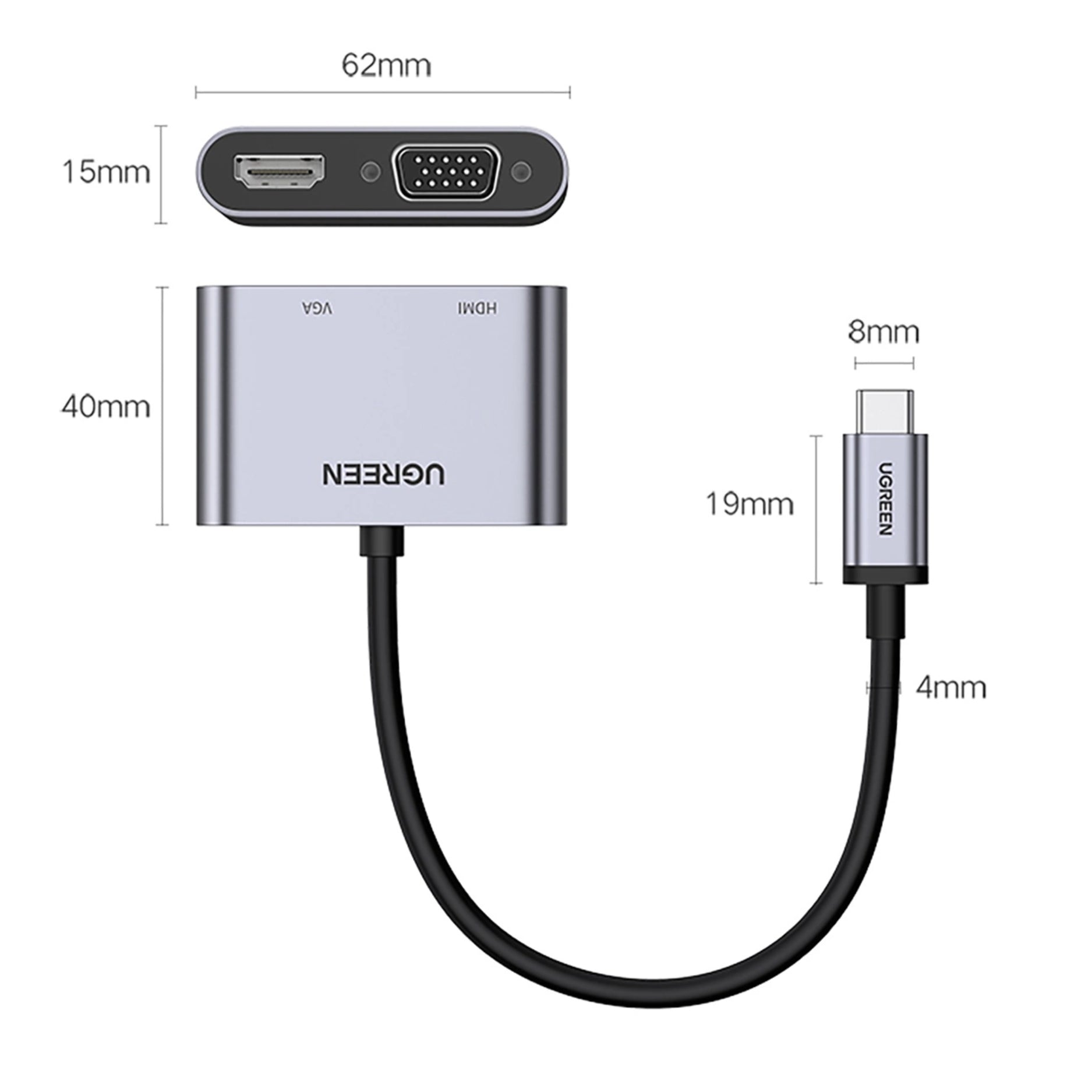 UGREEN Adaptador USB-C a HDMI, VGA, USB-A 3.0, USB-C PD 100W (CM162 - 50505)